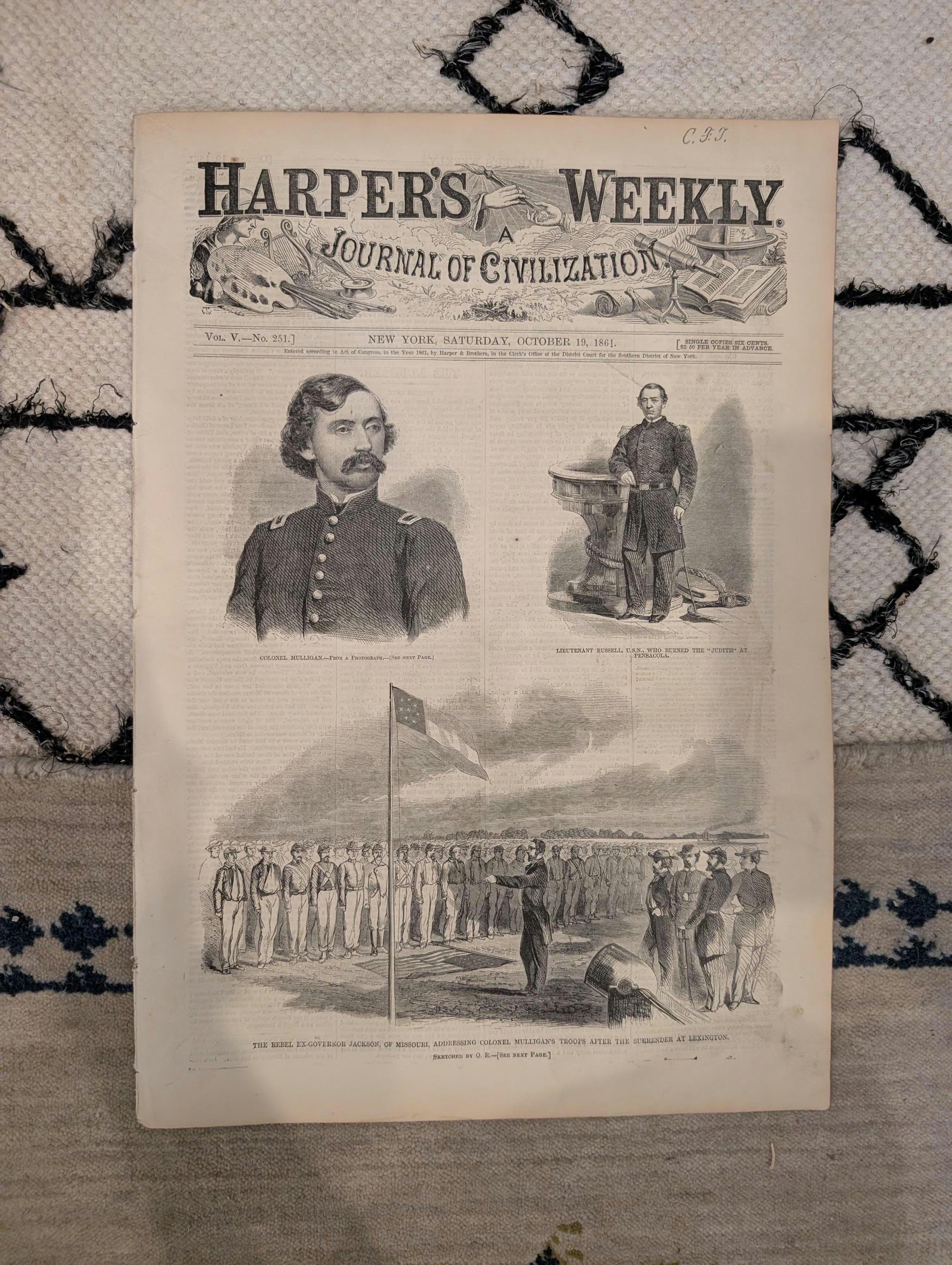 1861 War Map of Kentucky Harper's Weekly Oct 19 Ironclad Sherman Louisville
