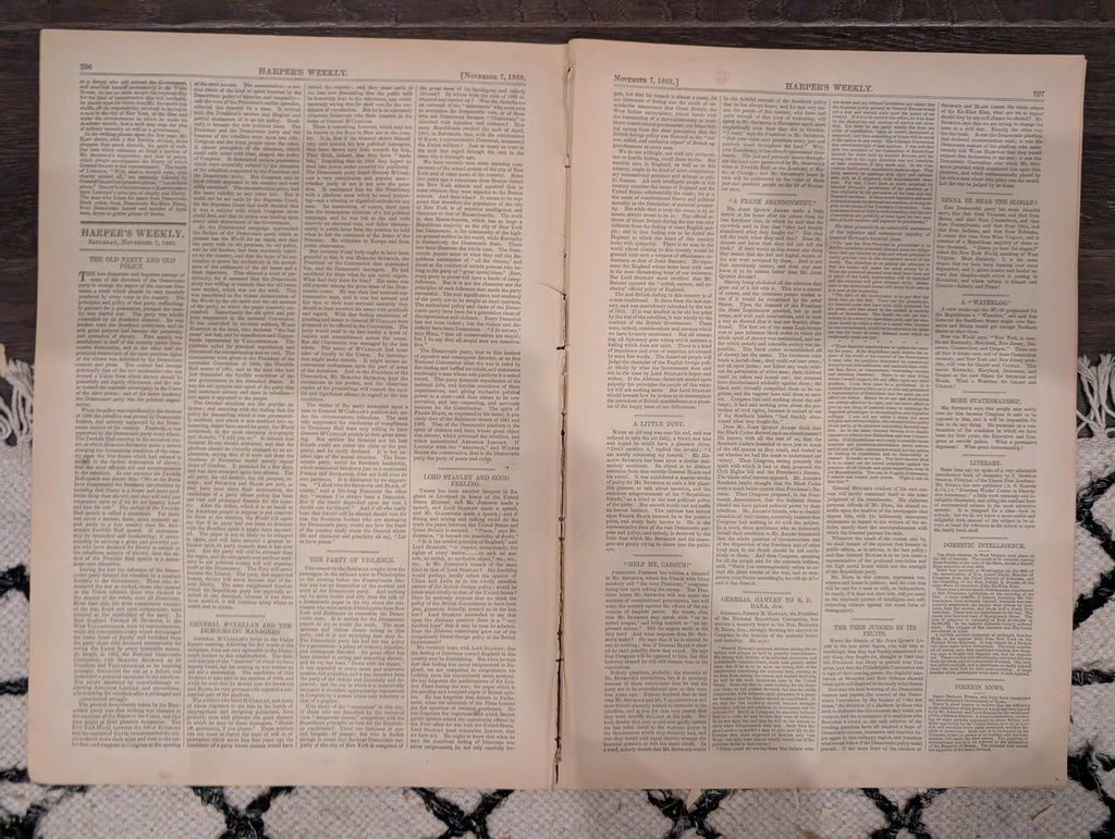 Harper’s Weekly – November 7, 1868 – Thomas Nast “Wilkes Booth the Second” • Richmond Market • Seville Giralda • Peru Earthquake
