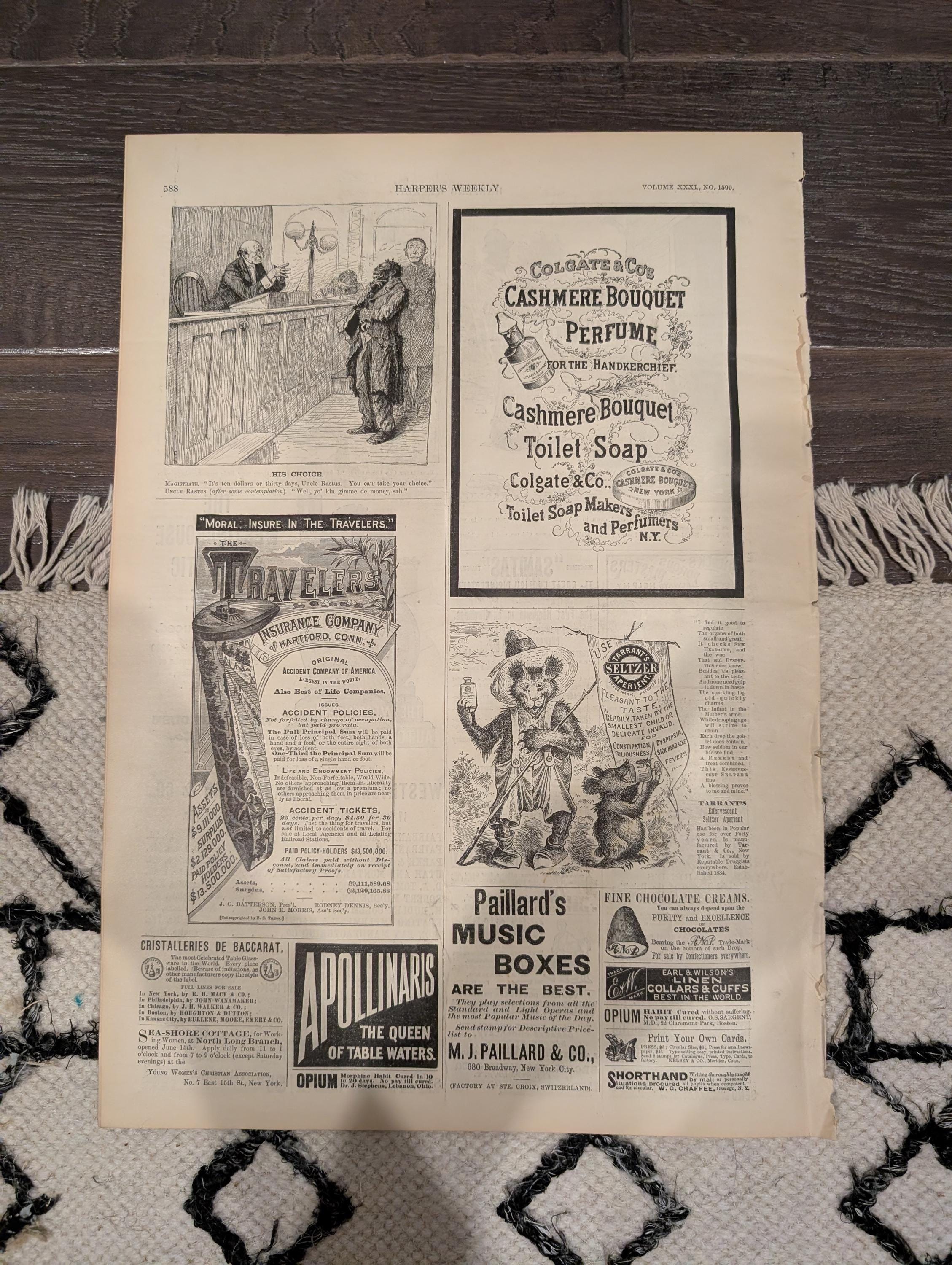 Harper’s Weekly – August 13, 1887 – Packing Peaches, March to Peekskill, New Hampshire Coast, Newfoundland Bait Fishing – Complete Issue