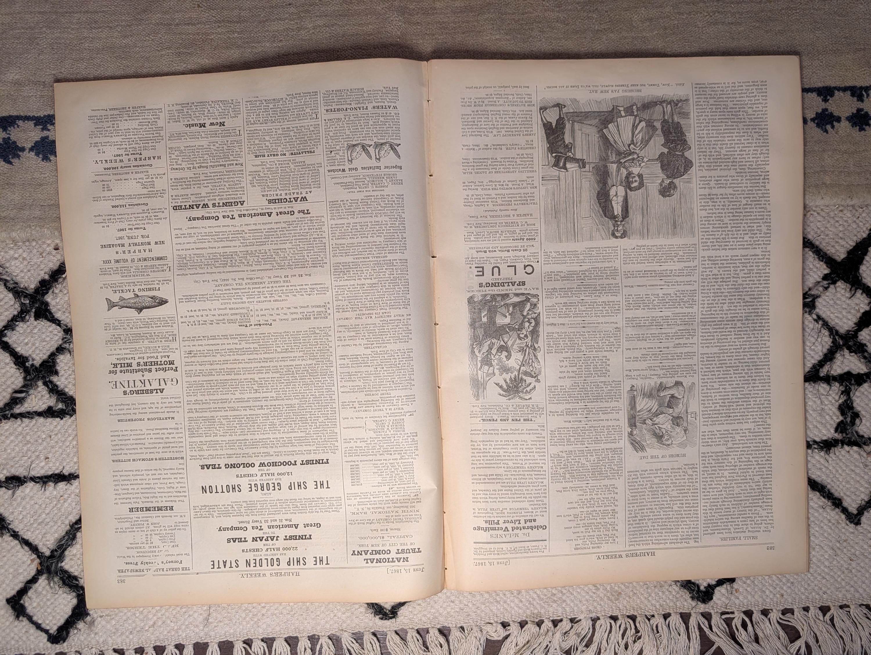 1867 Kansas Pacific Railroad Scenes, Nast "Infanticide," Japanese Acrobat Jun 15
