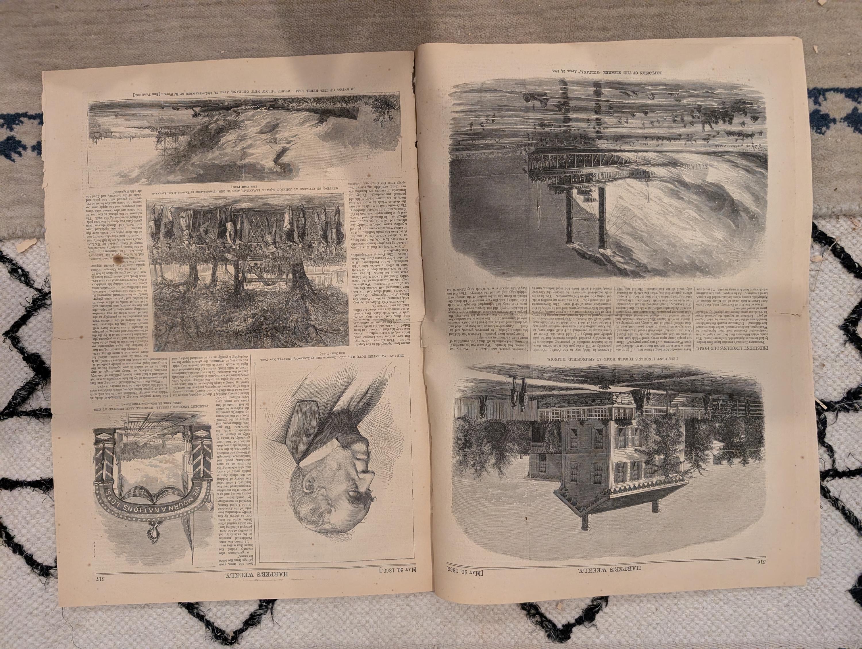 1865 Lincoln Funeral Chicago Harper's Weekly May 20 Garrett's Barn Sultana