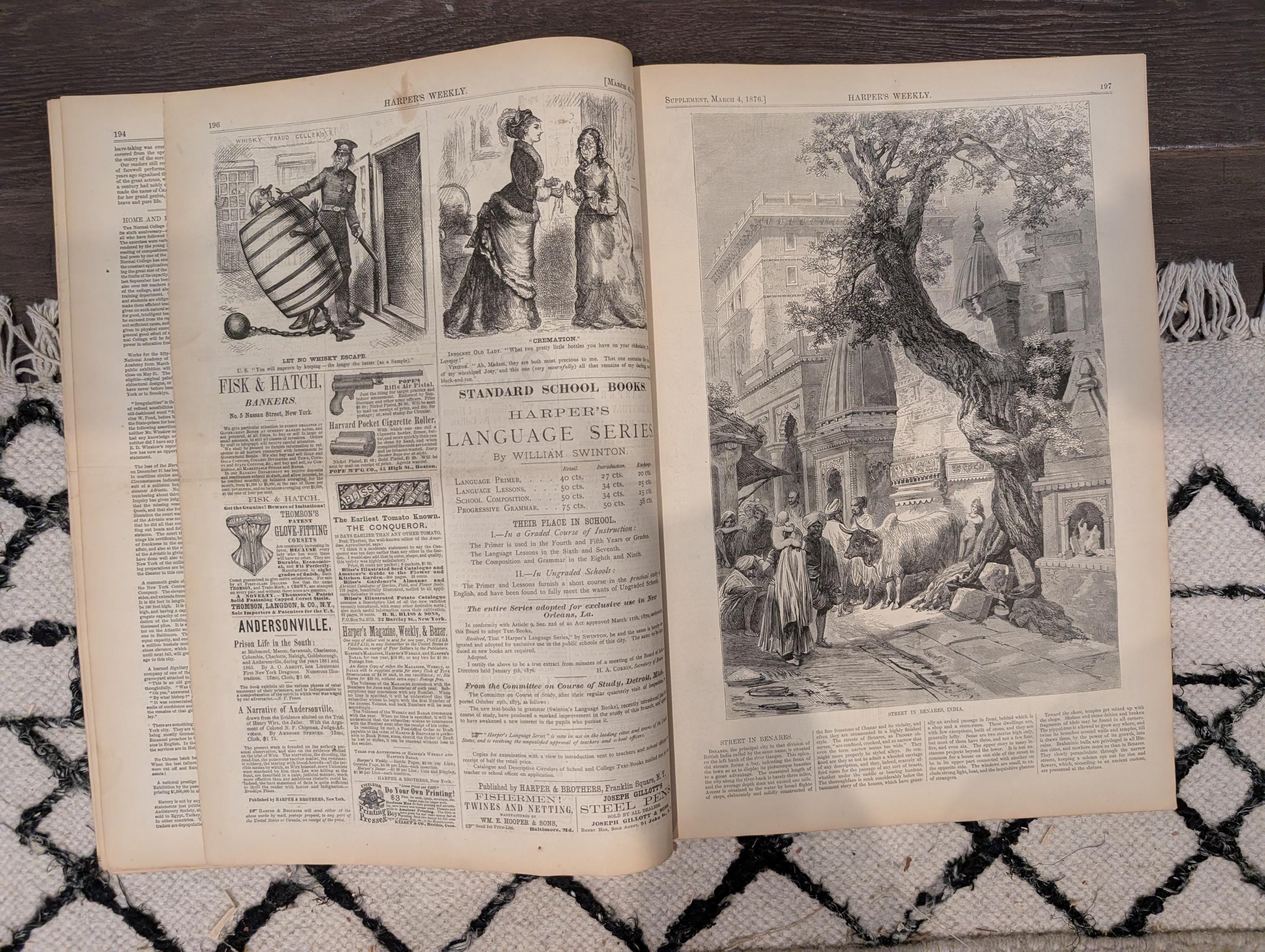 Harper’s Weekly Mar 4 1876 – Molly Maguires, Thomas Nast Cover, Fire Patrol, Centennial Plaza, Complete + Supplement