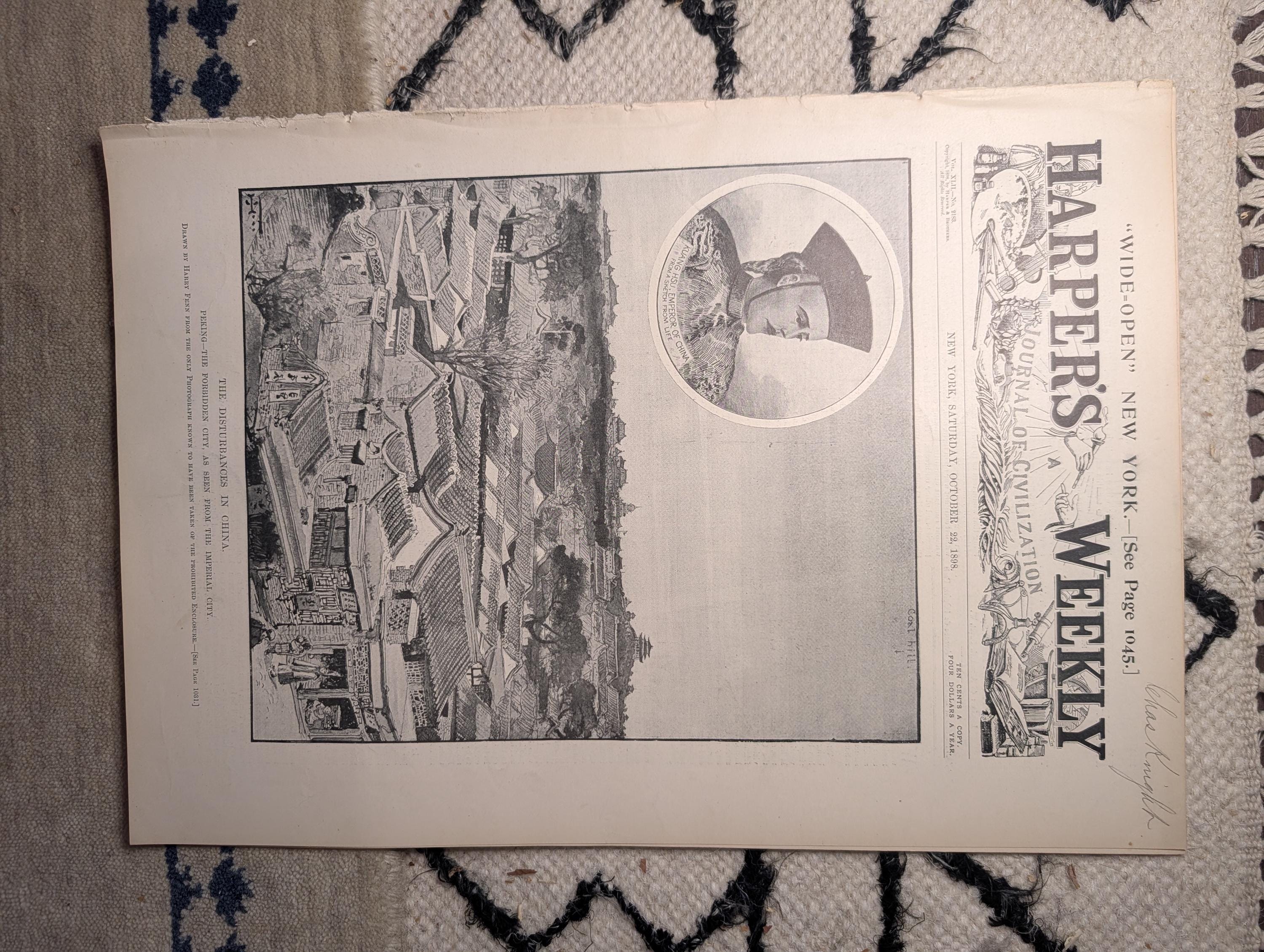 1898 Forbidden City Peking Front Page, Fall of Manila, Puerto Rico — Oct 22