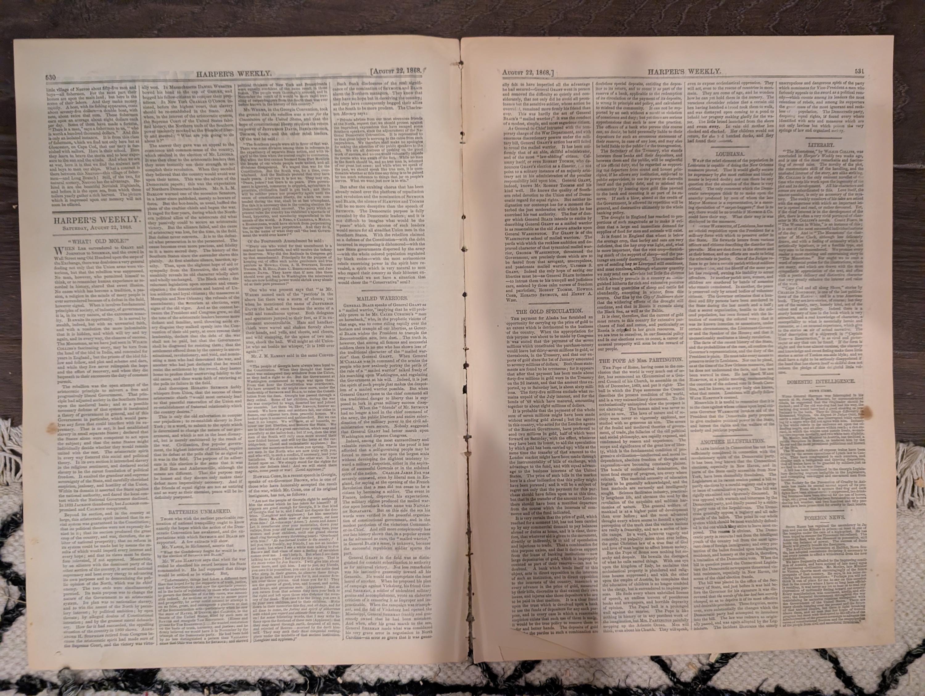 Harper’s Weekly – August 22, 1868 – American Indians • Long Branch Beach • Fishermen of Nauvoo • Ostrich Hunting
