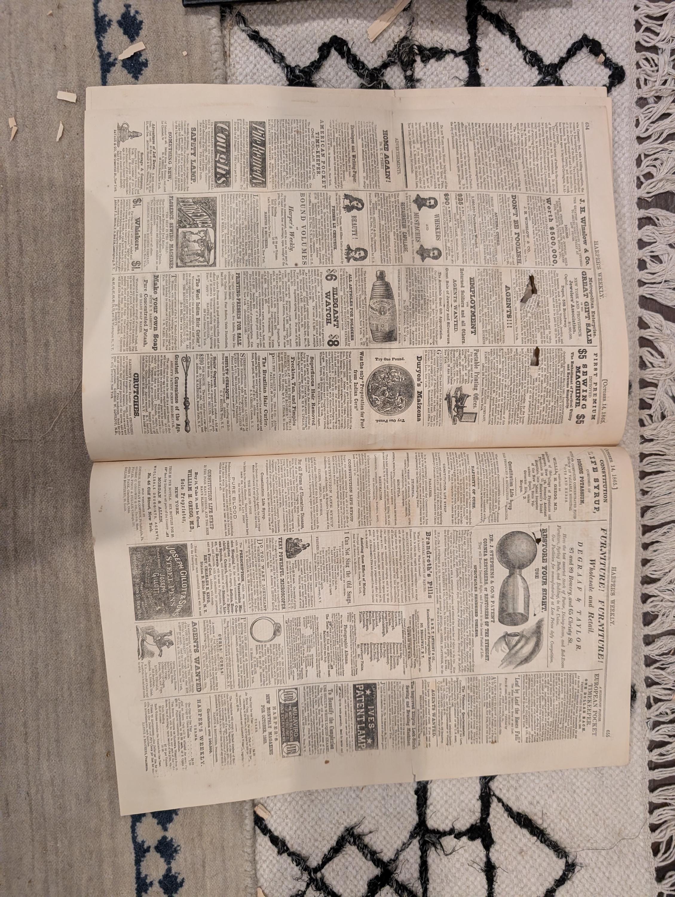 1865 Harper's Weekly — Alfred Tennyson, Central Park, President Johnson Pardons Rebels, Oct 14