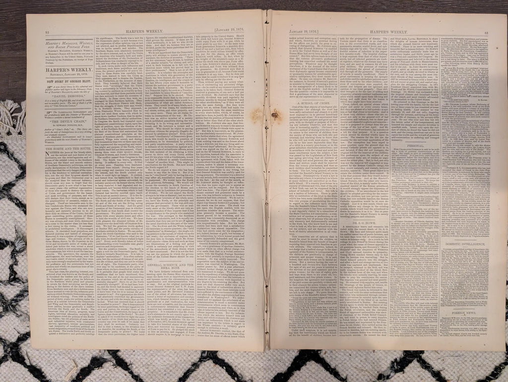 Harper’s Weekly January 29, 1876 – Victorian Engravings, Deer Stalking, Iceland Scenes, Elephant Fight, Smugglers Chase