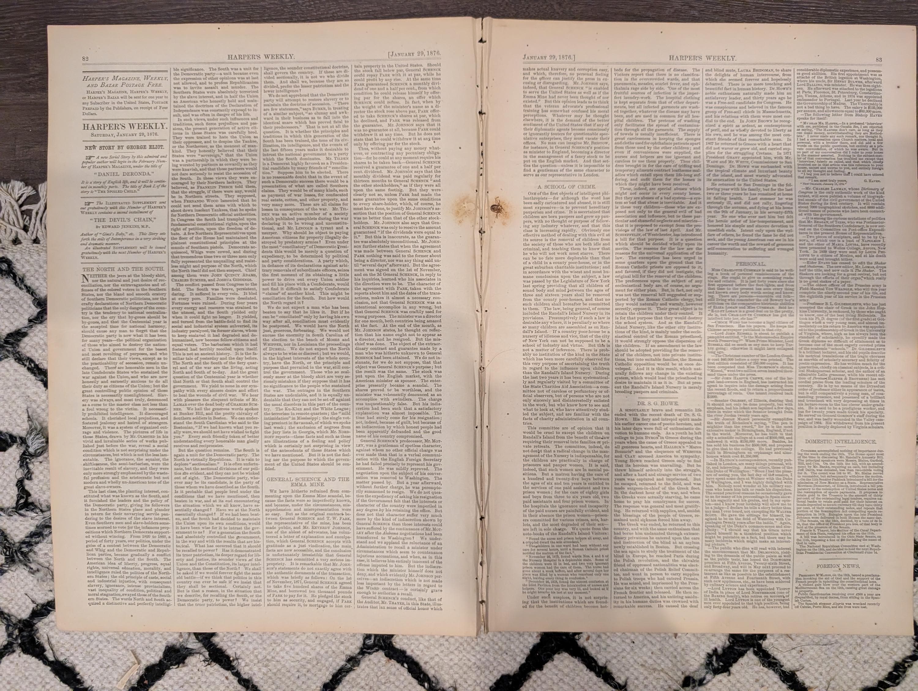 Harper’s Weekly January 29, 1876 – Victorian Engravings, Deer Stalking, Iceland Scenes, Elephant Fight, Smugglers Chase