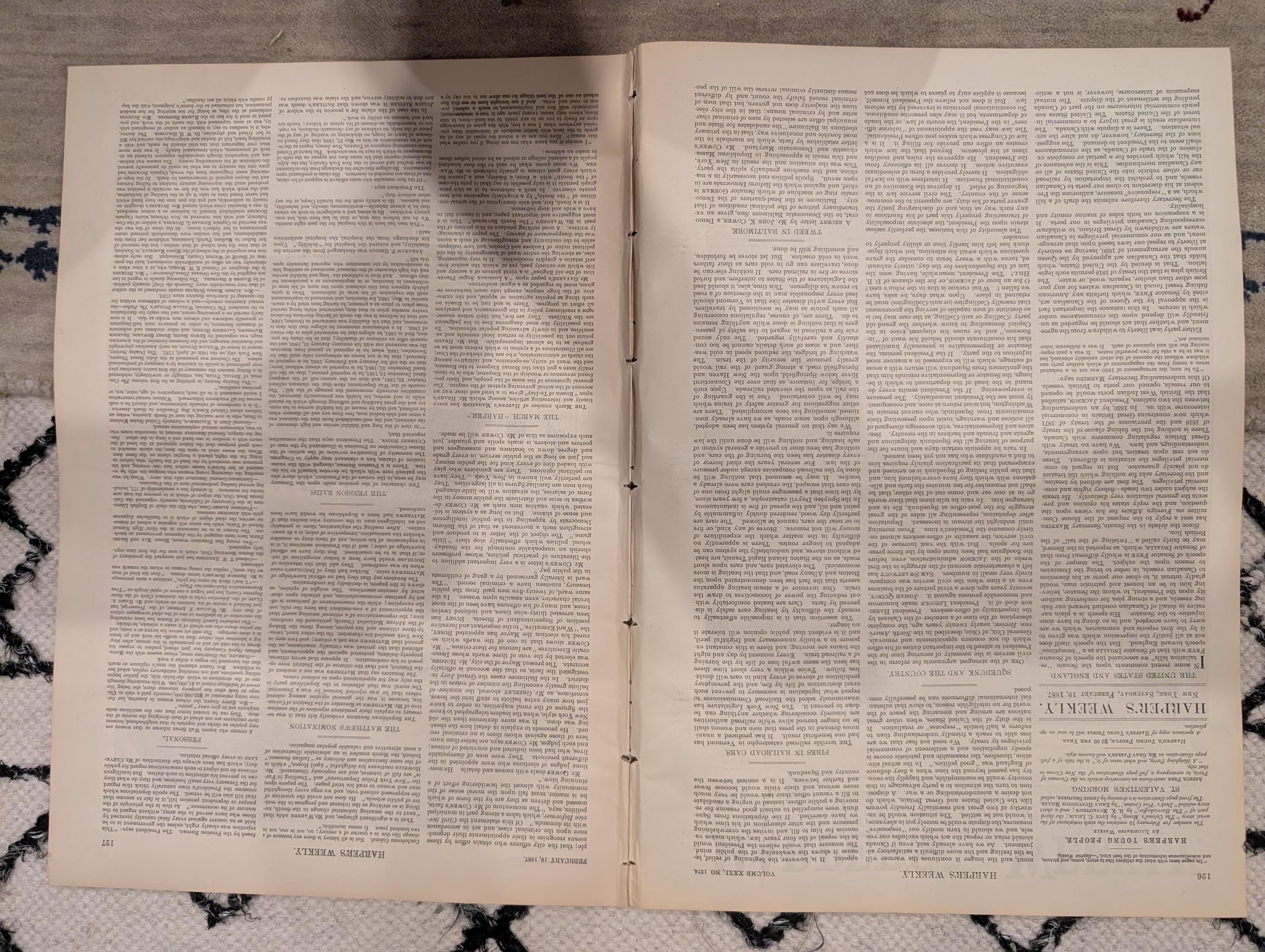 Harper’s Weekly – February 19, 1887, Original • Bismarck Front Page • Frederic Remington Plate • Railroad Disaster • Winter Canad