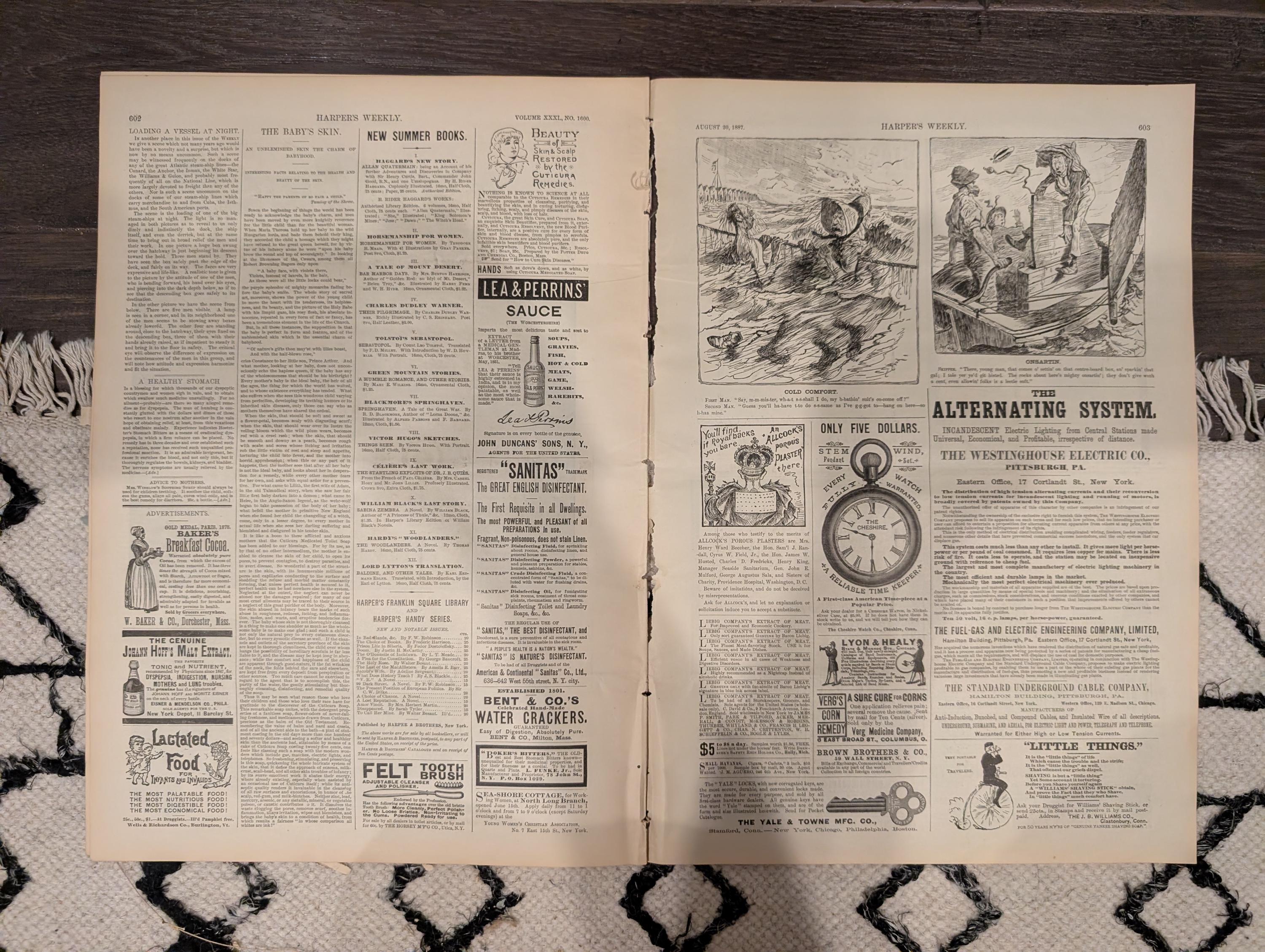 Harper’s Weekly – August 20, 1887 – Illinois Railroad Disaster, Cotton Picking in the South, Great Northern Views, Pears Soap Ad & More