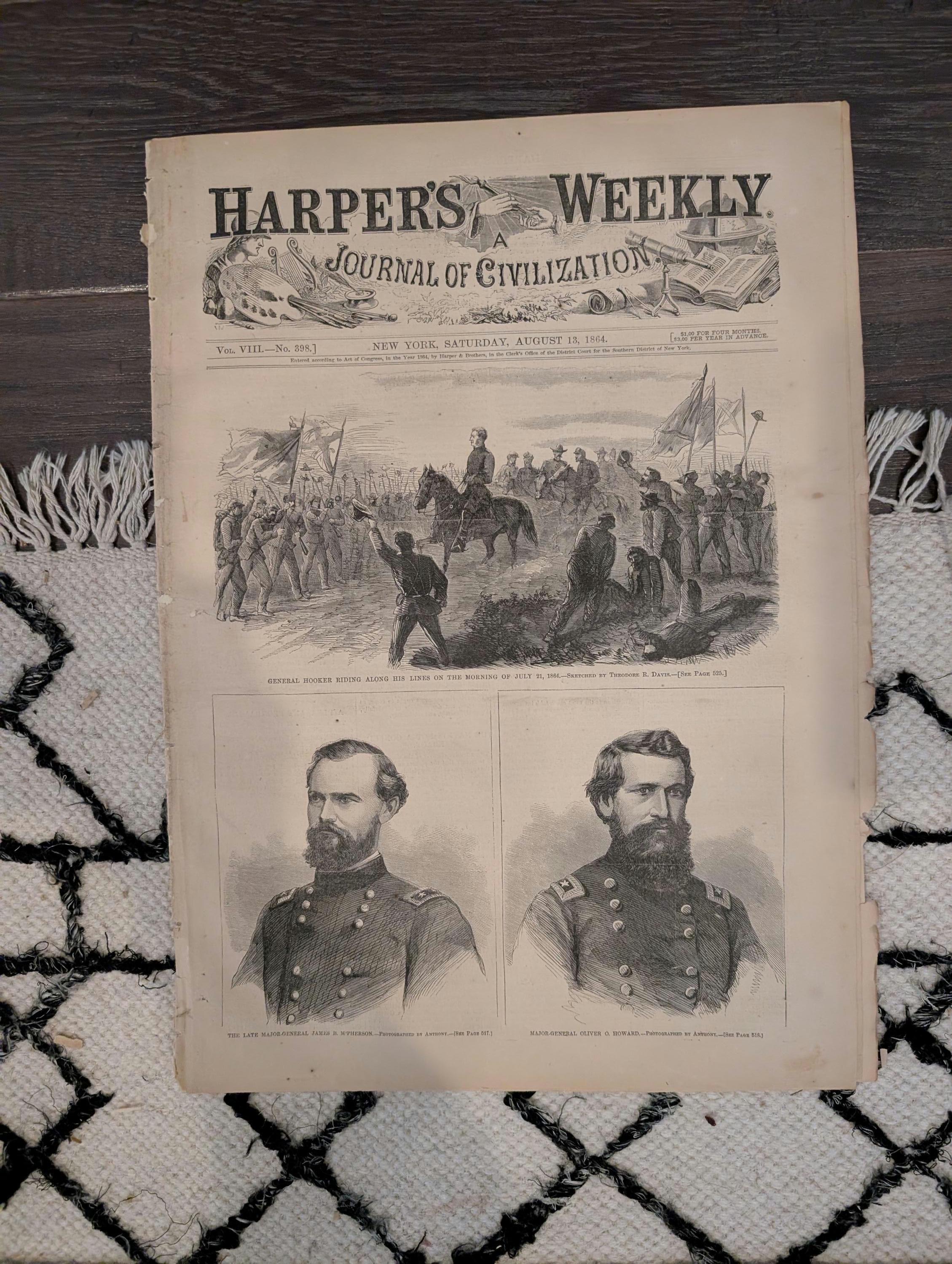 1864 General McPherson Harper's Weekly August 13 Crossing the Chattahoochee