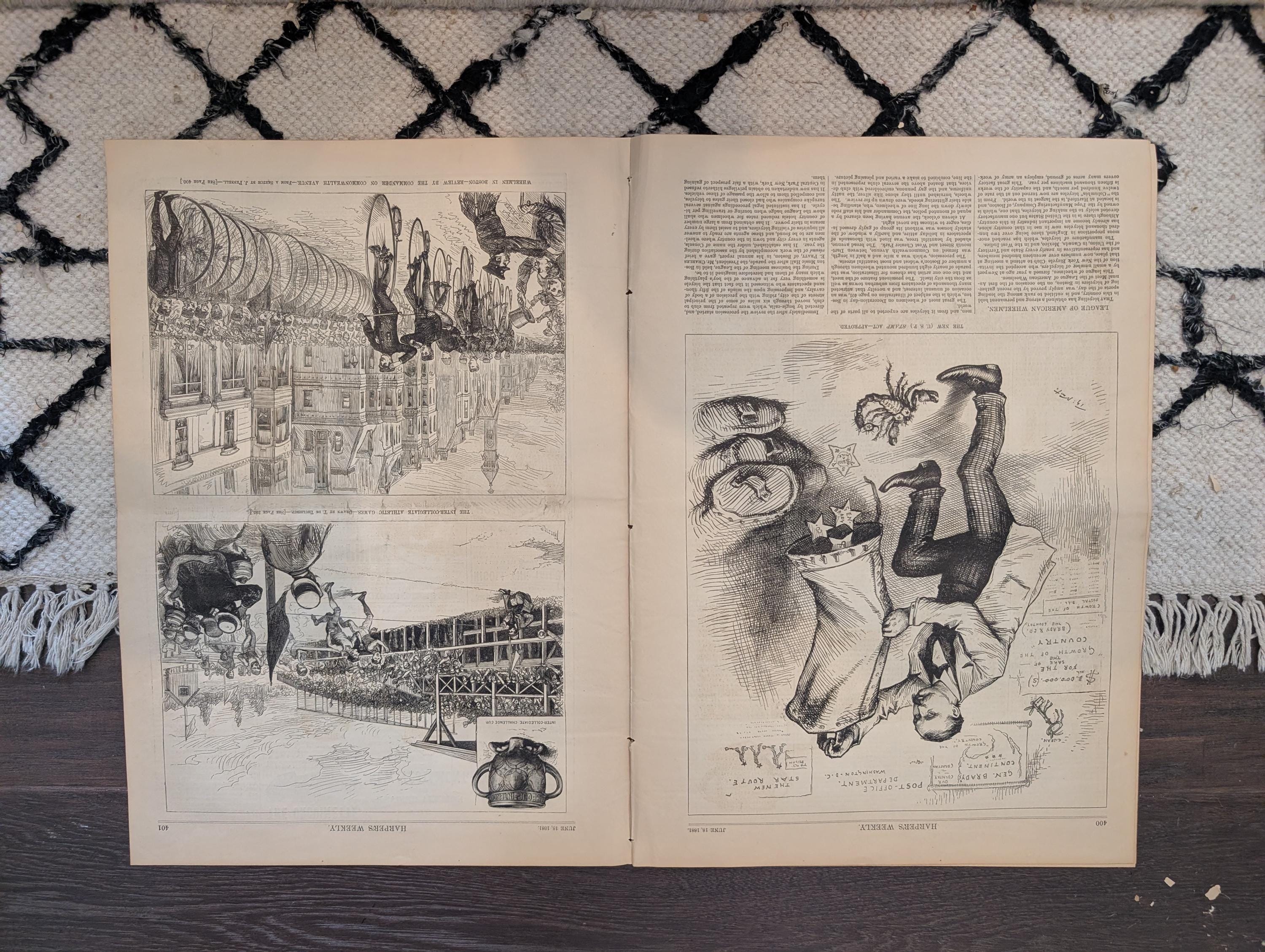 1881 Ohio River Paddlewheeler, Victoria Steamboat Wreck, Bicycle Parade, Nast — Jun 18