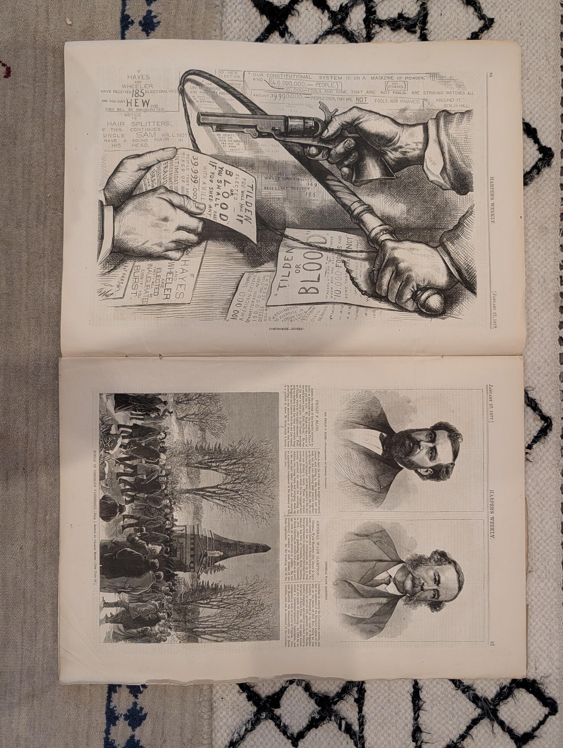 1877 Cornelius Vanderbilt Burial, Nast Cartoon, Grandfather's Fete — Jan 27