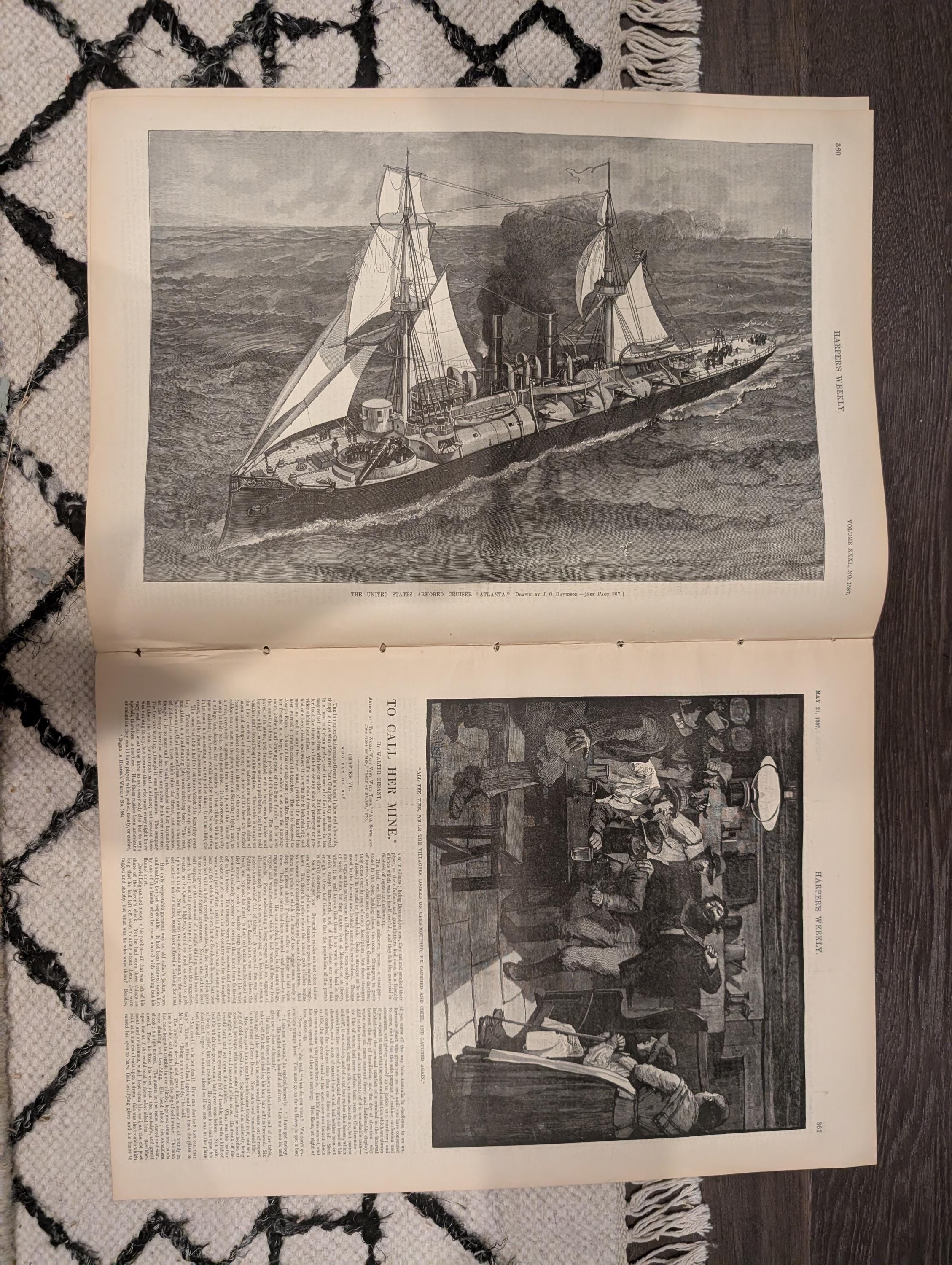 Harper’s Weekly May 21, 1887 – European Steamer Day, Easter Island, Horse Artillery, Atlanta Cruiser, Ads & Illustrations
