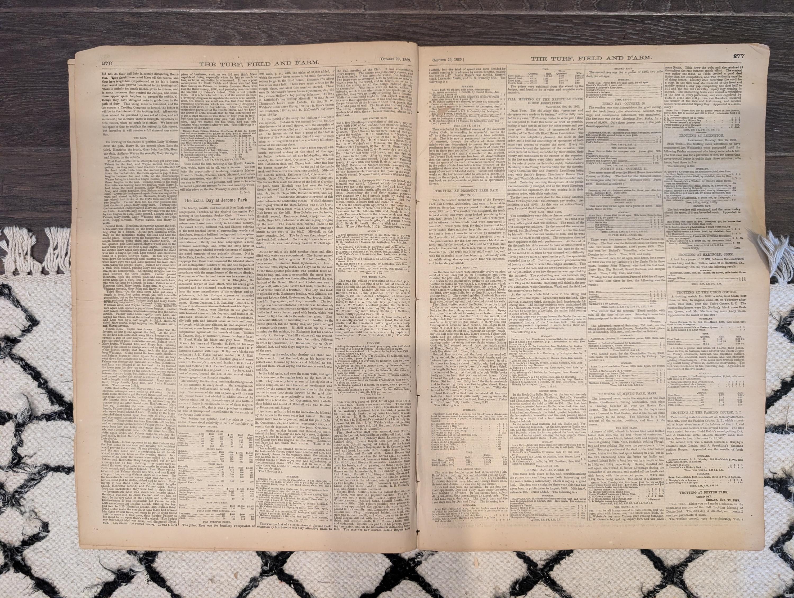 1869 Turf Field and Farm — Jerome Park Races, Guelph Canada, Chess, Baseball, Oct 29