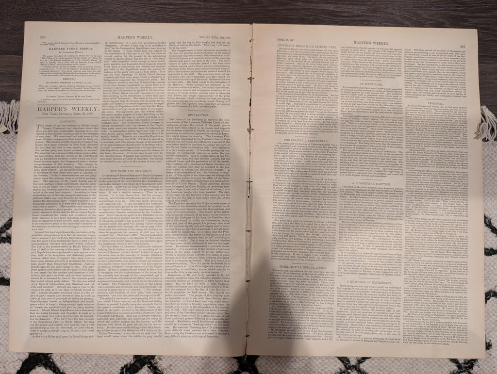 Harper’s Weekly April 23 1887 – Prairie Letter-Box, Denver Centerfold, Remington, Whitman, St. Augustine Fire