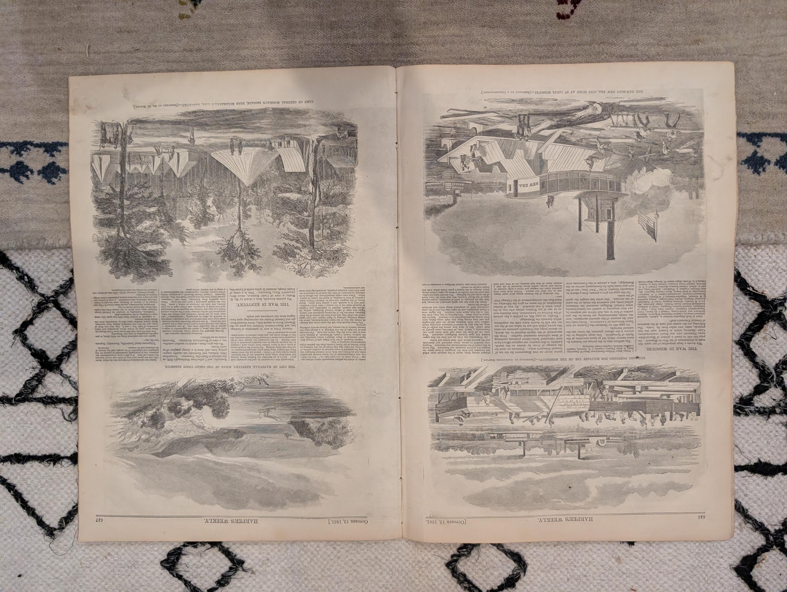 1861 Battle of Lexington Missouri Harper's Weekly Oct 12 Our Generals Centerfold