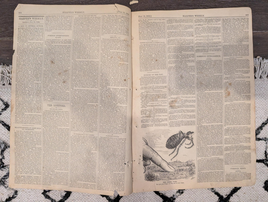 Harper’s Weekly – July 12, 1862 • Two Winslow Homer Prints • Bayonet Charge • Surgeon at Work • Butler’s New Orleans Proclamation Cartoons