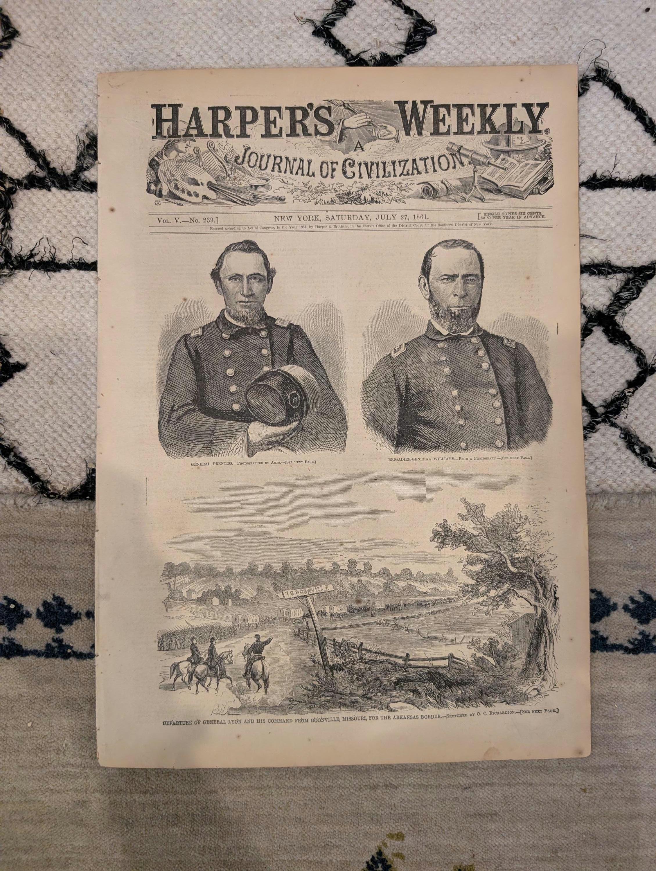 1861 Balloon View of Washington Harper's Weekly July 27 Louisiana Zouaves Lincoln