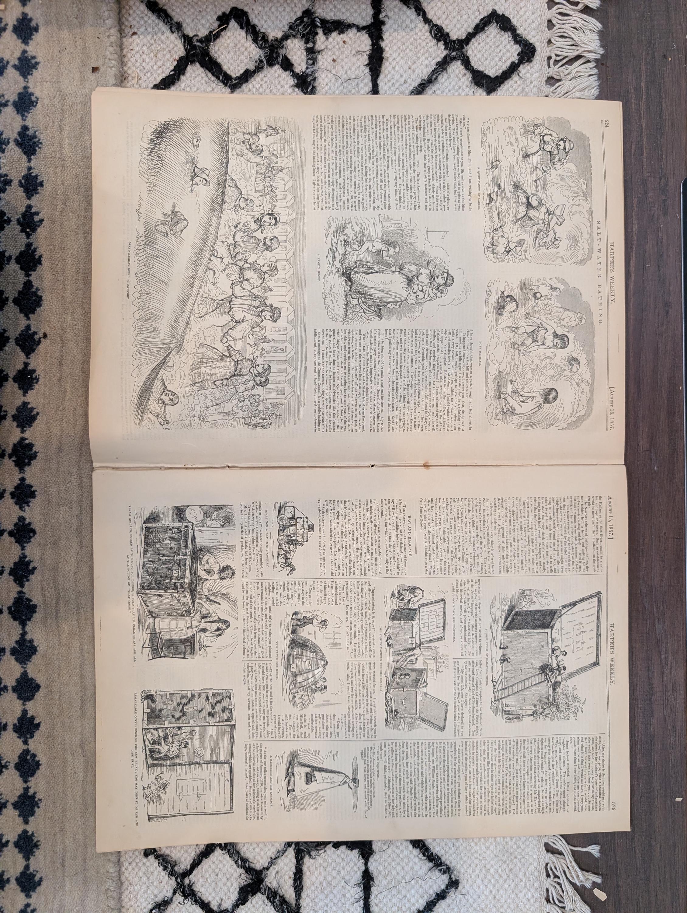 1857 Newport Bathing Scene Harper's Weekly August 15 King of Delhi General Wolfe