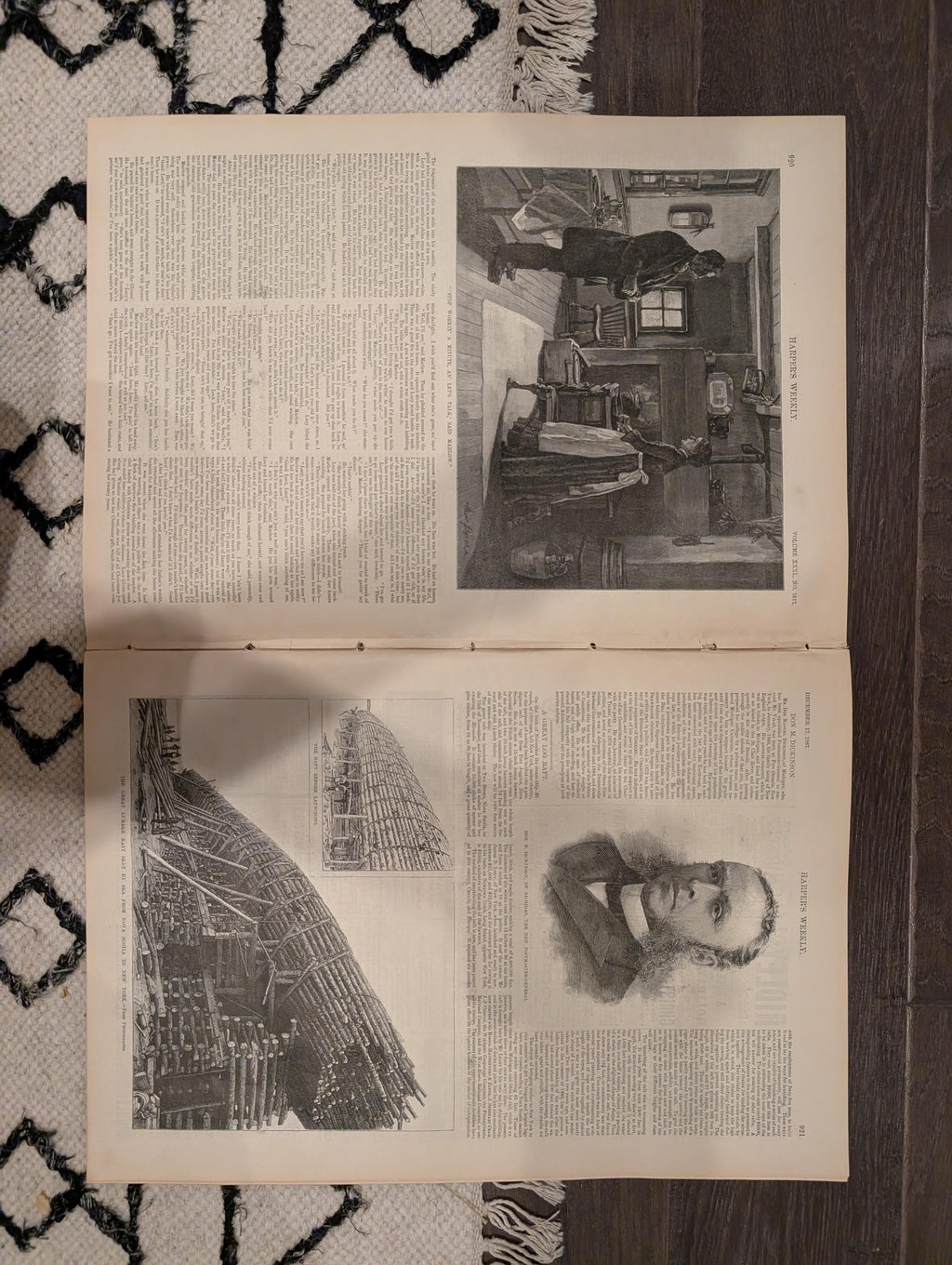 Harper’s Weekly – December 17, 1887 – Frederick Stuart Church Christmas Supplement • A.B. Frost • Logging Camp • Madre de Dios