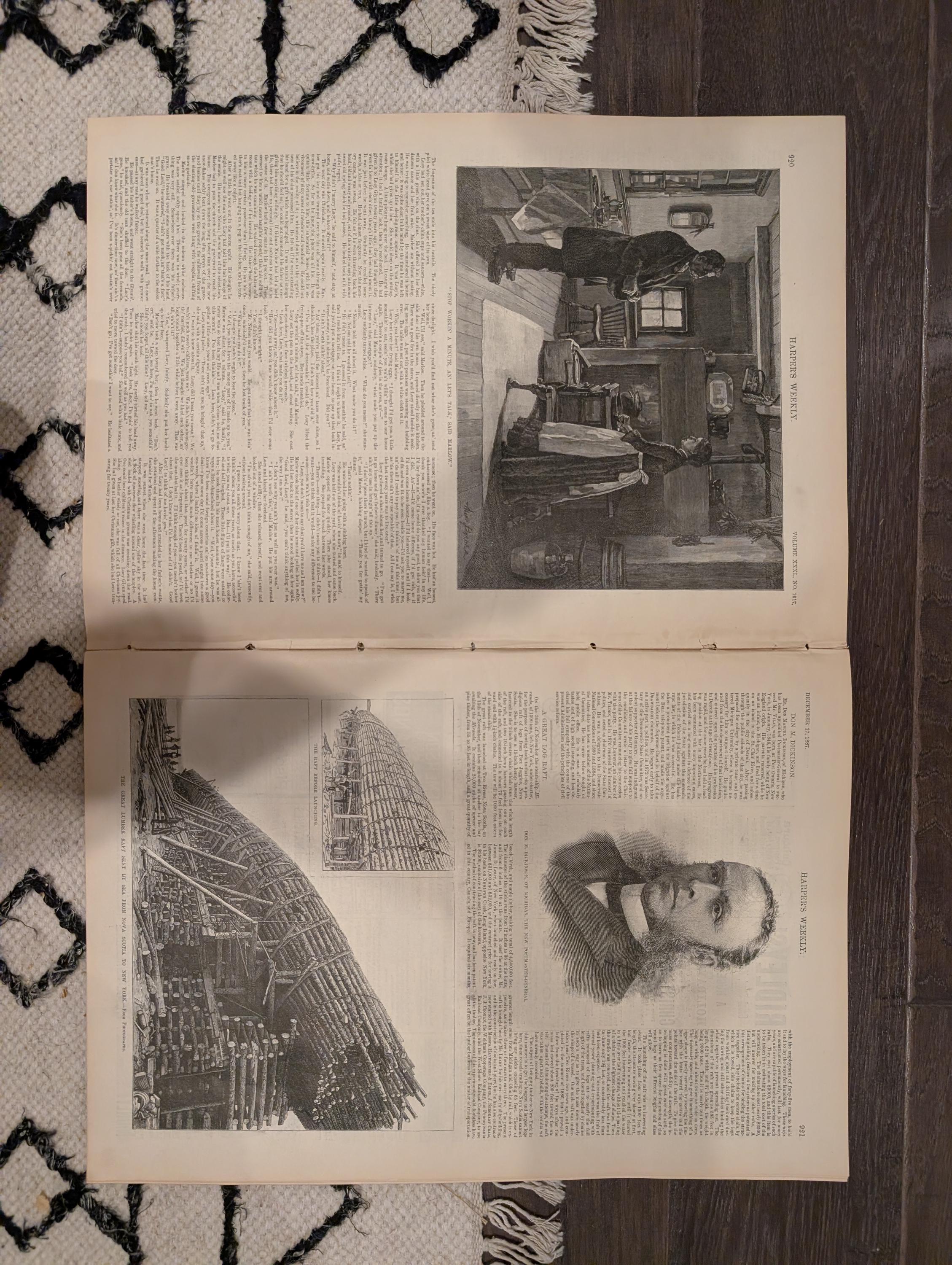 Harper’s Weekly – December 17, 1887 – Frederick Stuart Church Christmas Supplement • A.B. Frost • Logging Camp • Madre de Dios
