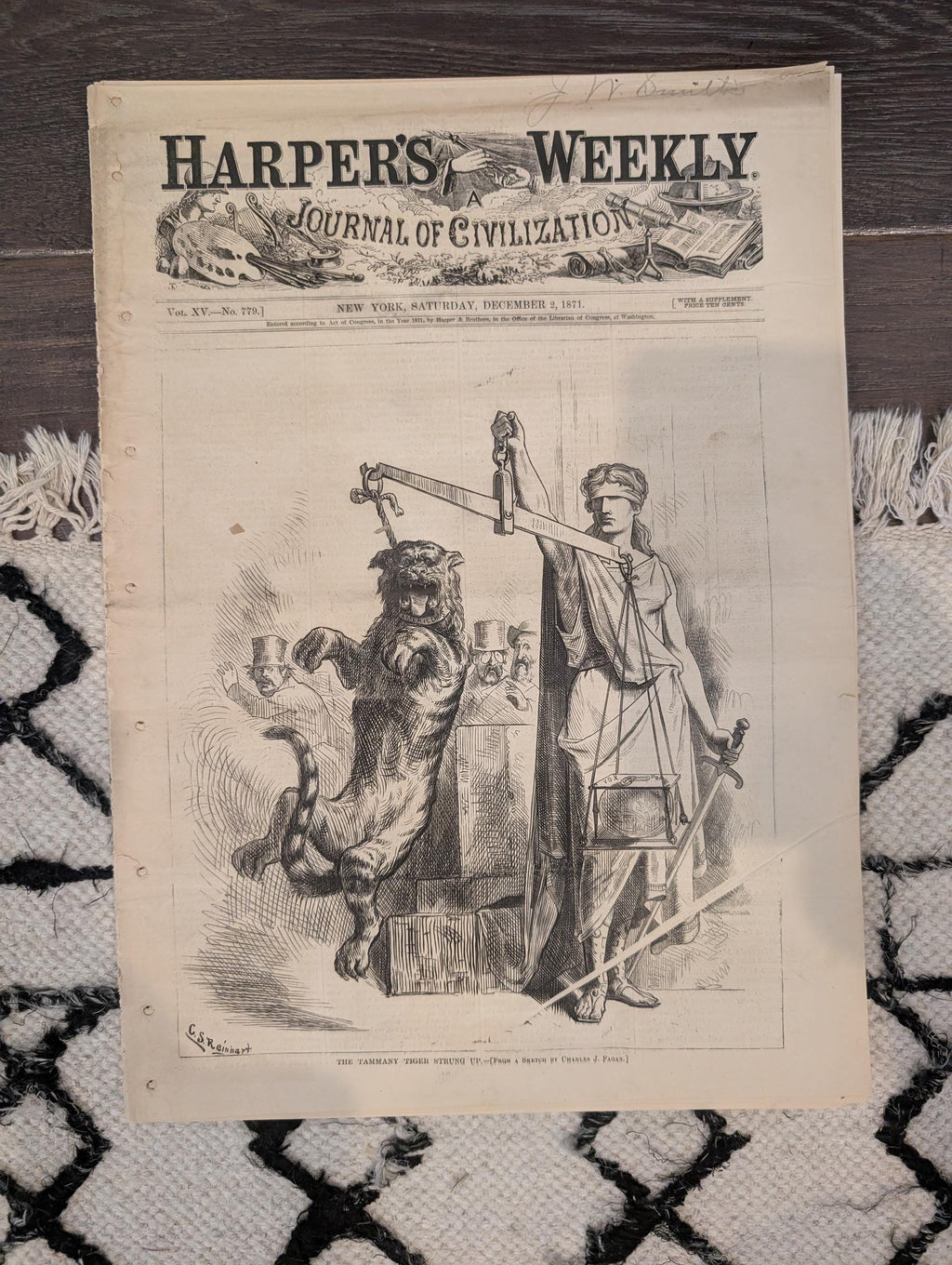 1871 Harper's Weekly — Thomas Nast Tammany Tiger, Arctic Whaling Disaster, Dec 2