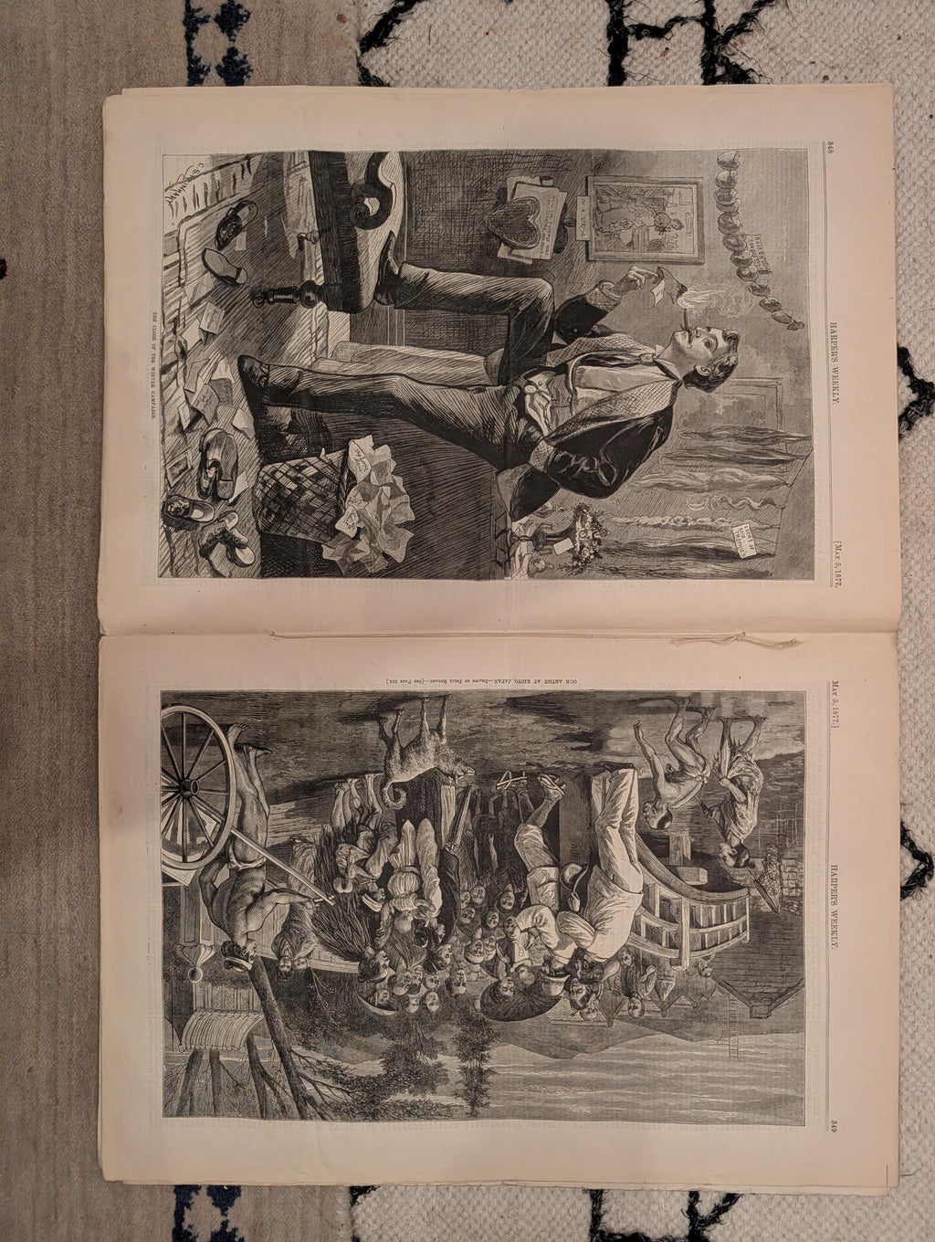 1877 Nast Uncle Sam, Kyoto Japan, Elephant Moonlight, St. Louis Fire — May 5