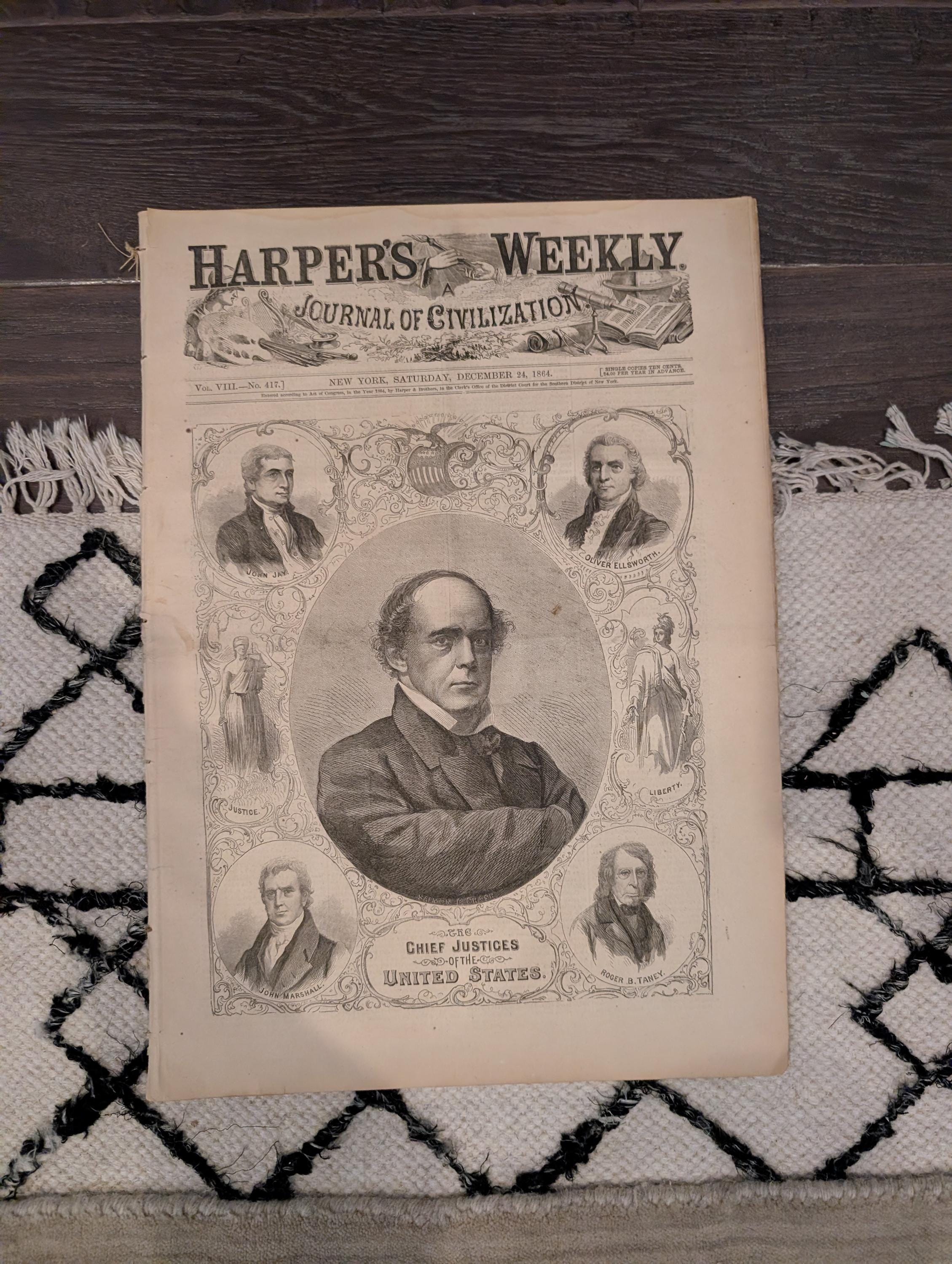 1864 Salmon Chase Supreme Court Harper's Weekly December 24 Virginia Rebellion
