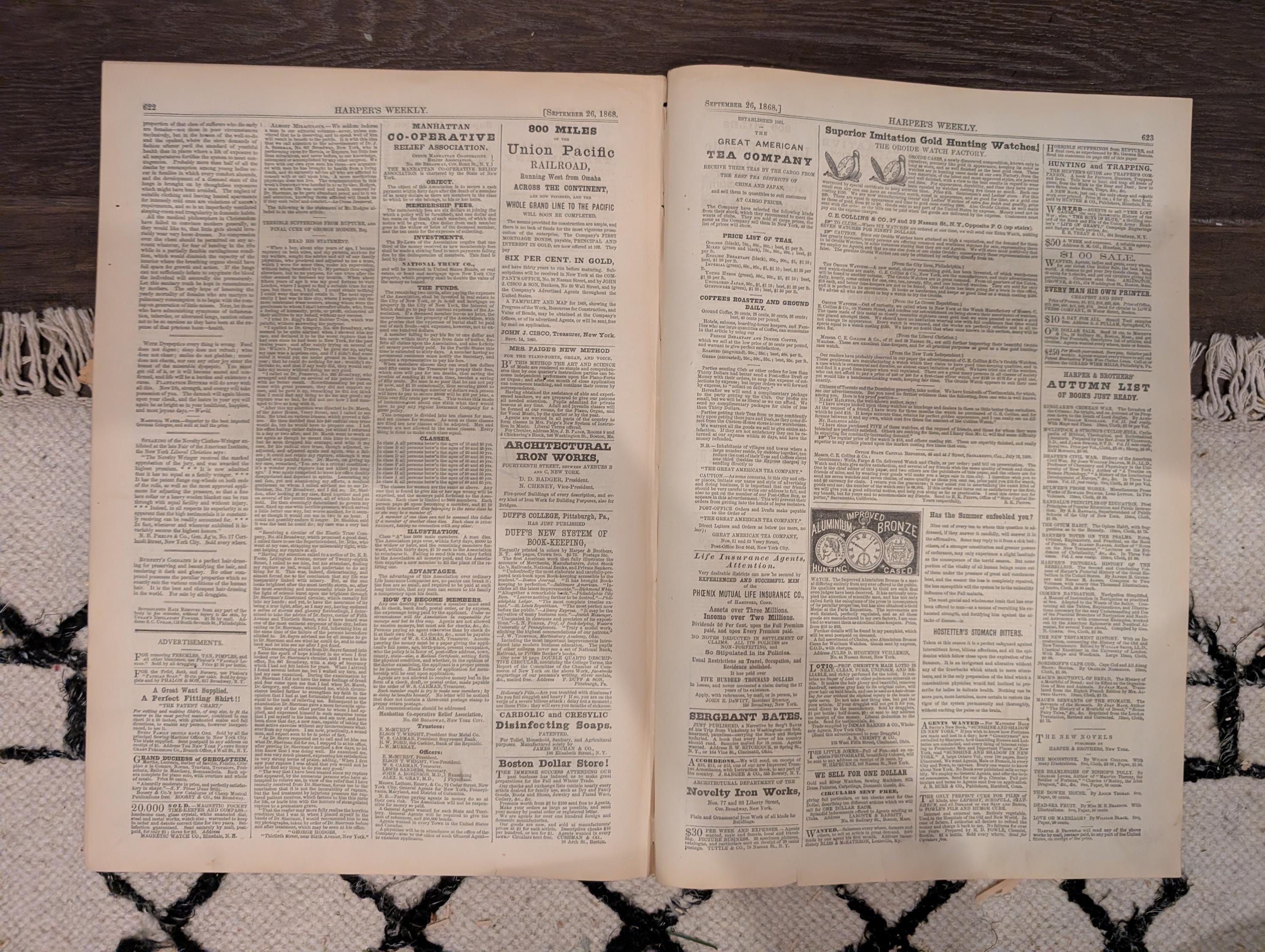 Harper’s Weekly – September 26, 1868 – Bee Hunting in the Adirondacks • Nast Cartoon • South American Earthquakes • Shipwrecks • Reconstruct