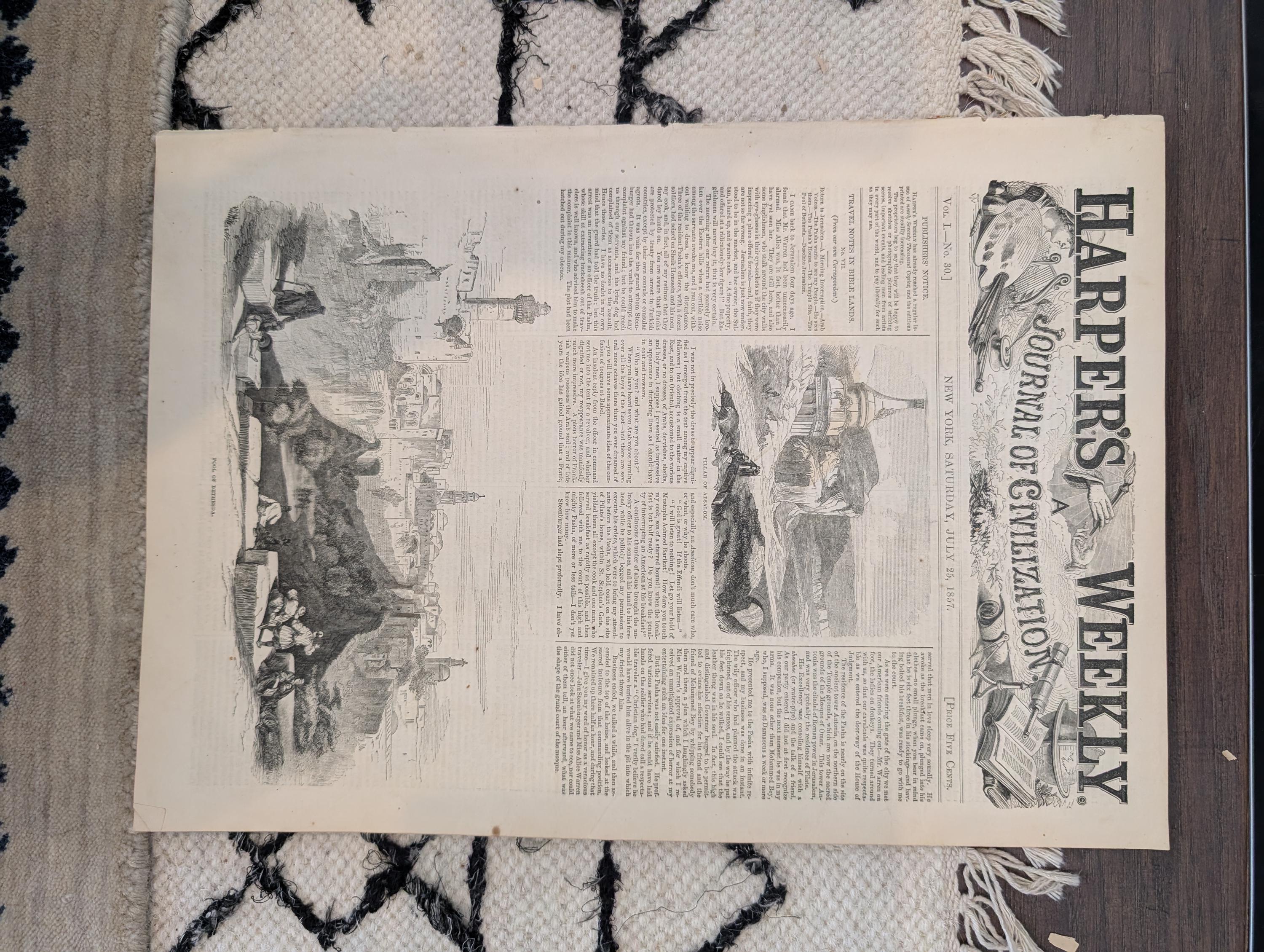 1857 Flying Machines Harper's Weekly July 25 Hot Air Balloons Sydney Australia