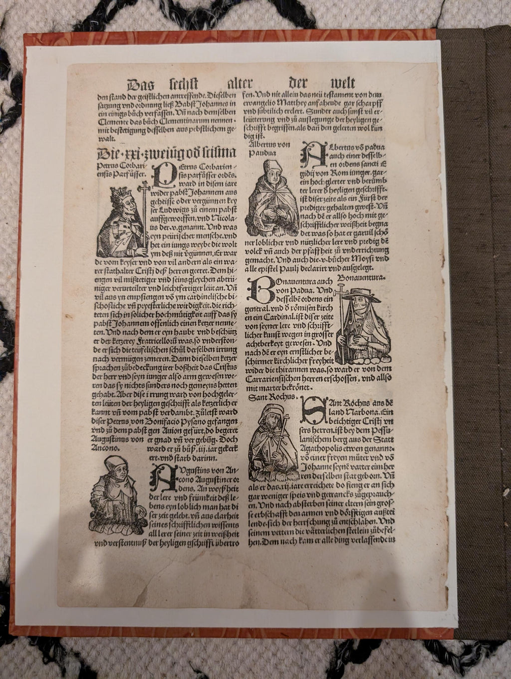 1496 Nuremberg Chronicle Leaf – Rare Augsburg Edition by Johann Schönsperger – Saints & City View Woodcuts – Original 15th-Century Print