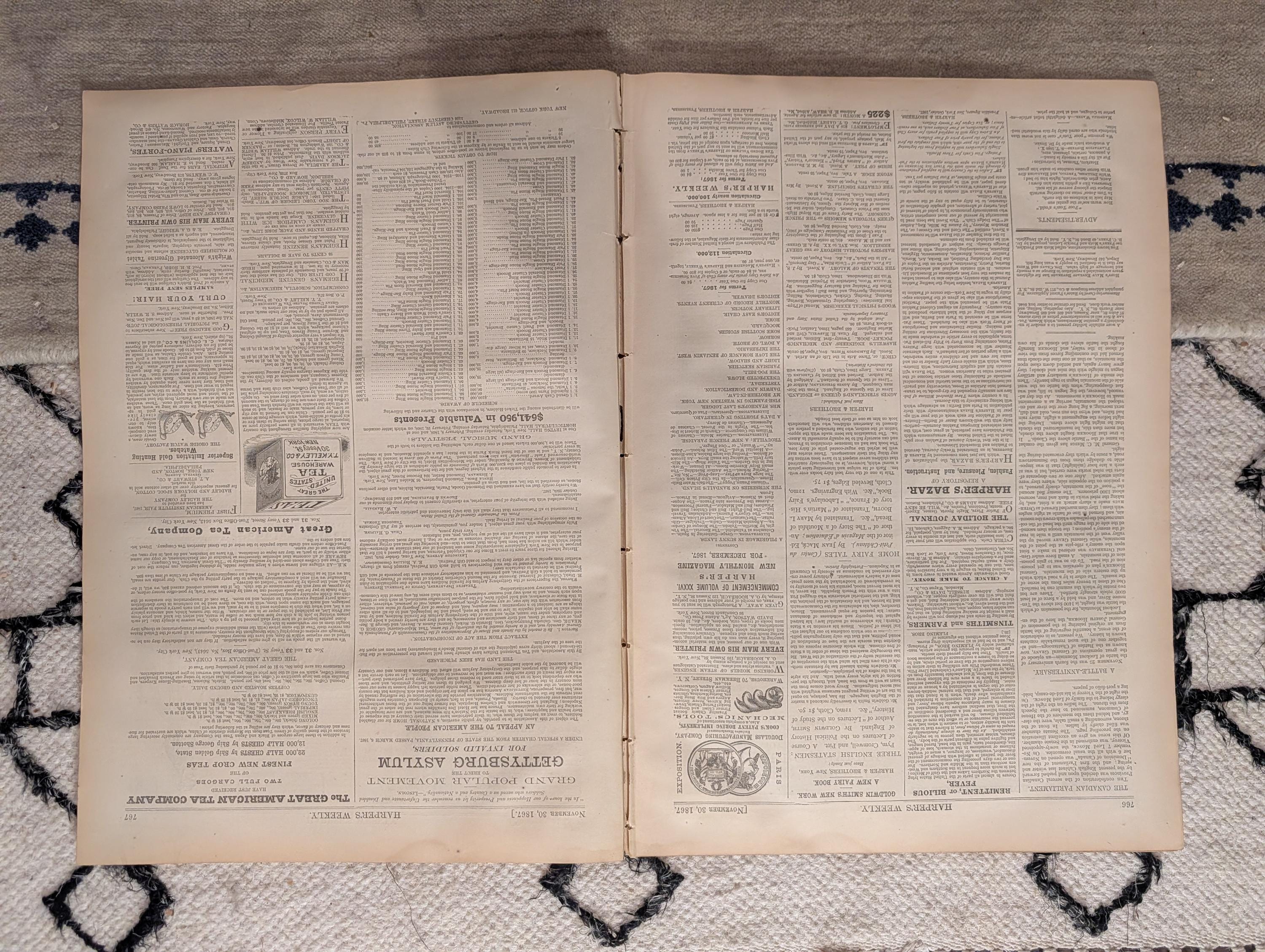 1867 Charles Dickens Portrait, Two Thanksgiving Prints, Grant — Nov 30