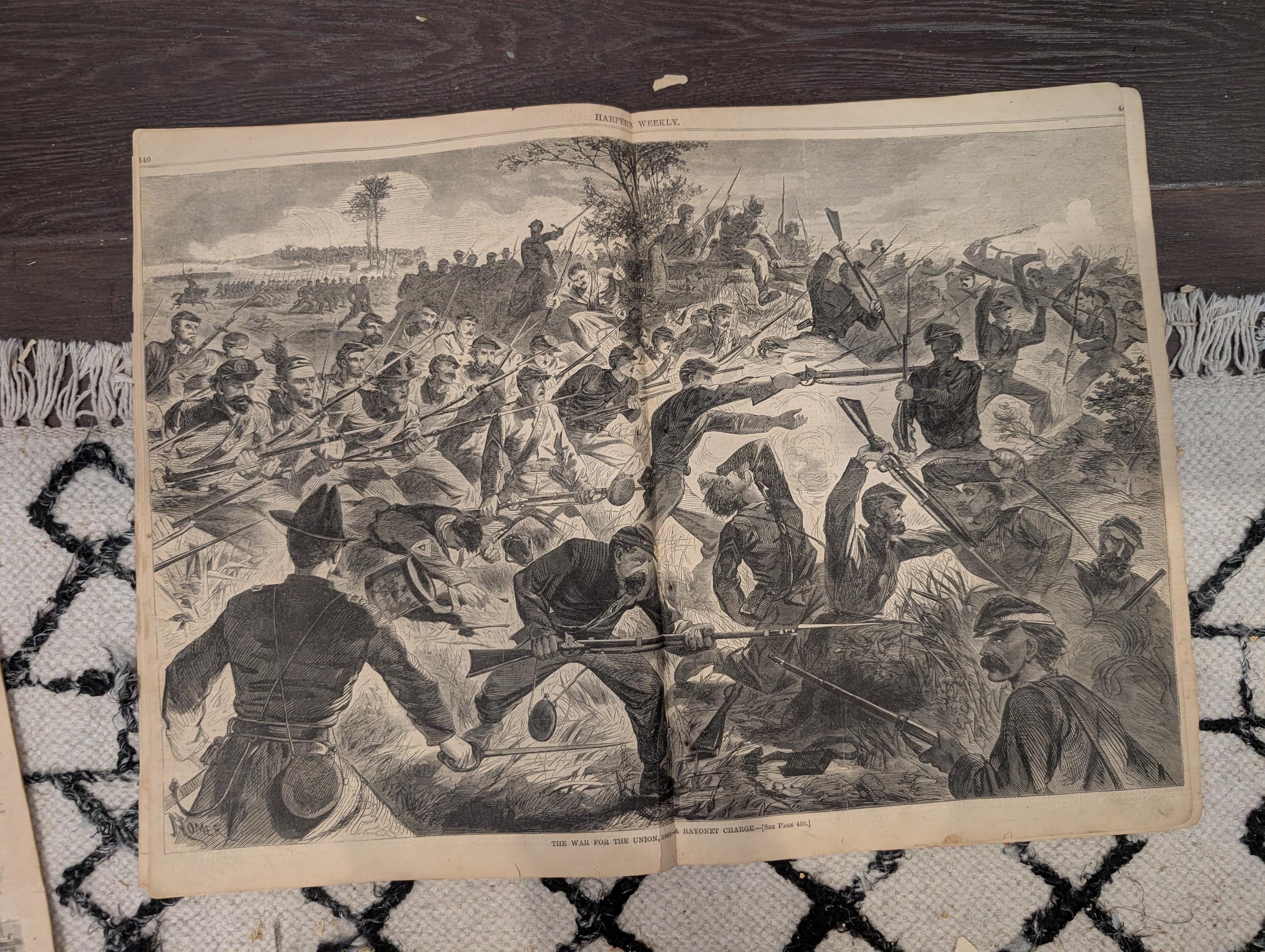 Harper’s Weekly – July 12, 1862 • Two Winslow Homer Prints • Bayonet Charge • Surgeon at Work • Butler’s New Orleans Proclamation Cartoons