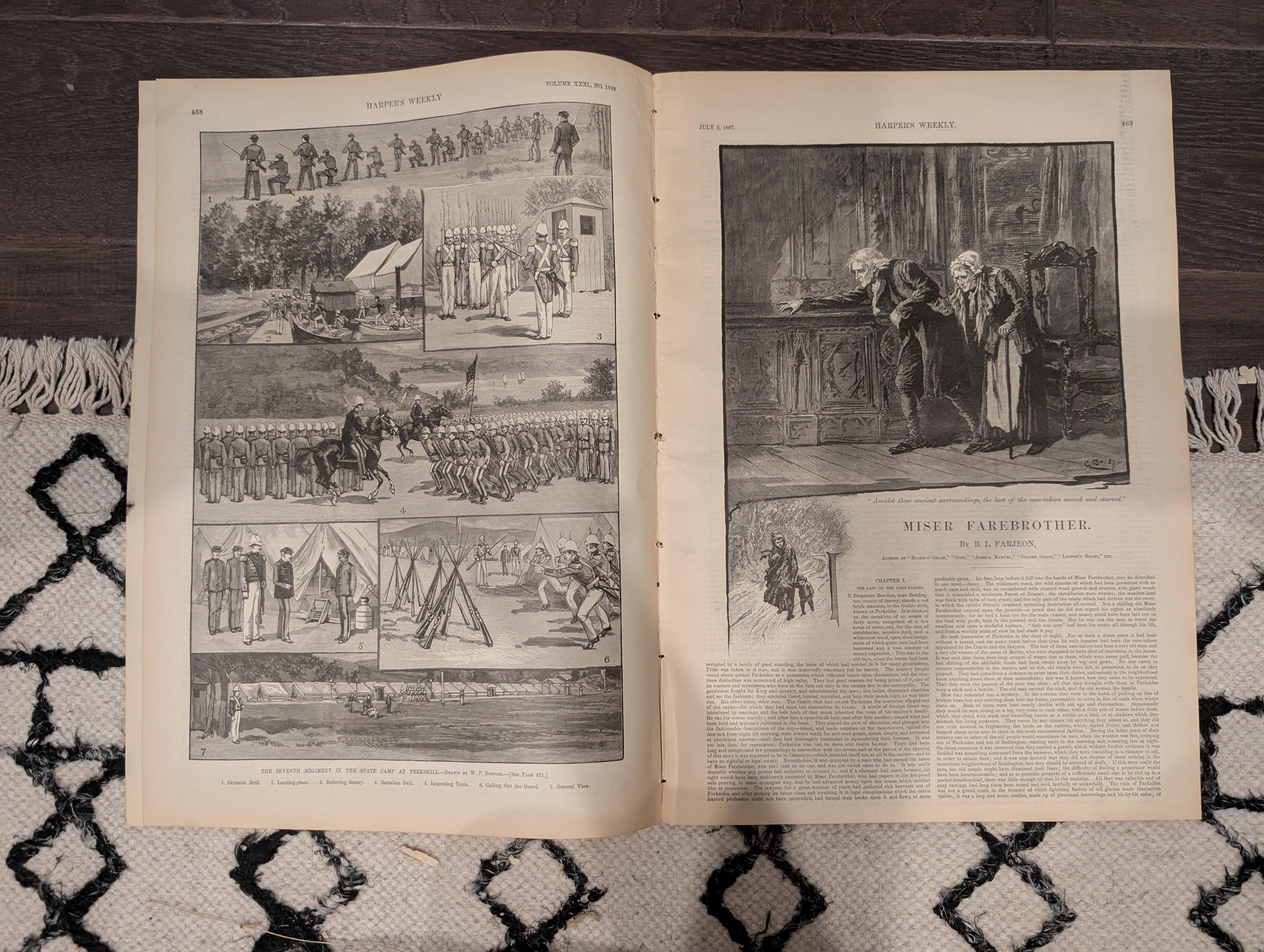 Harper’s Weekly — July 2, 1887 — Military Encampment Scenes, Yachting, Mexican Coast, Famous Jacob Sharp Trial, Howard Pyle, Architecture &