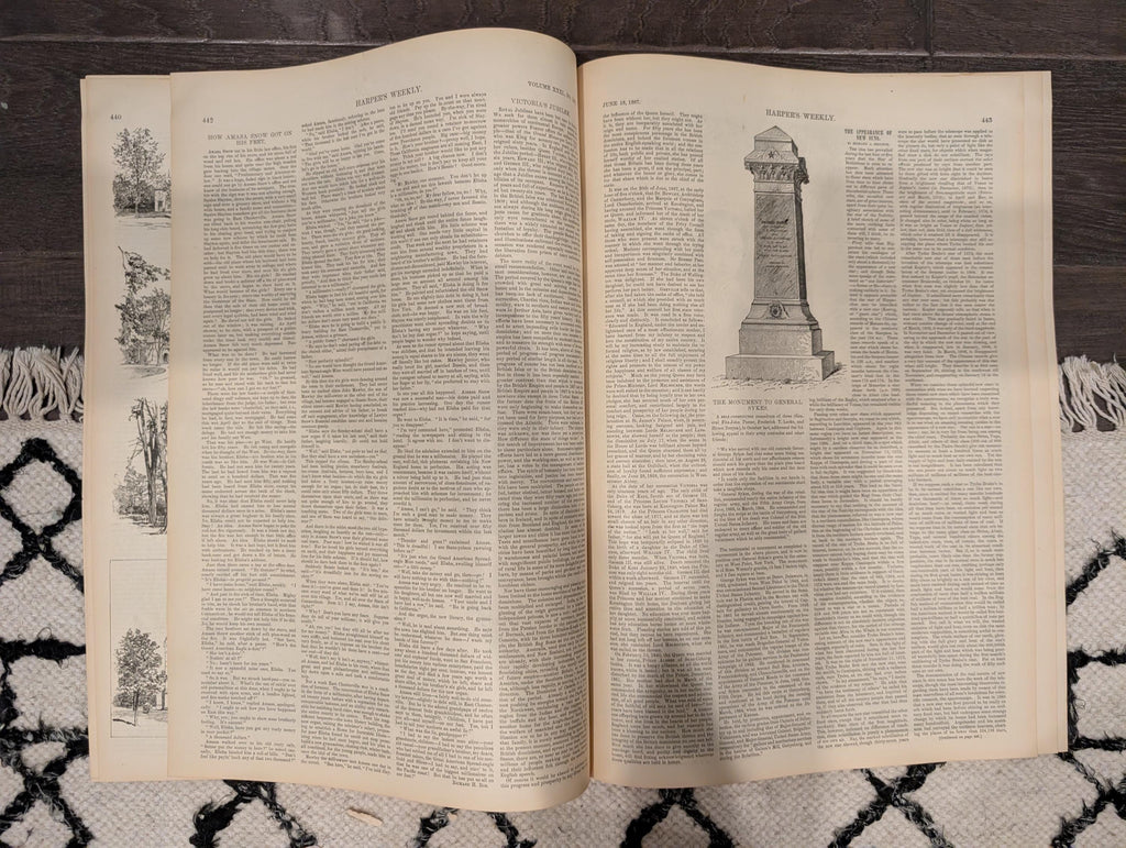 Harper’s Weekly — June 18, 1887 — ACTORS’ MONUMENT, Frederic Remington Horse Racing, Princeton College Centerfold, Queen Victoria Portraits