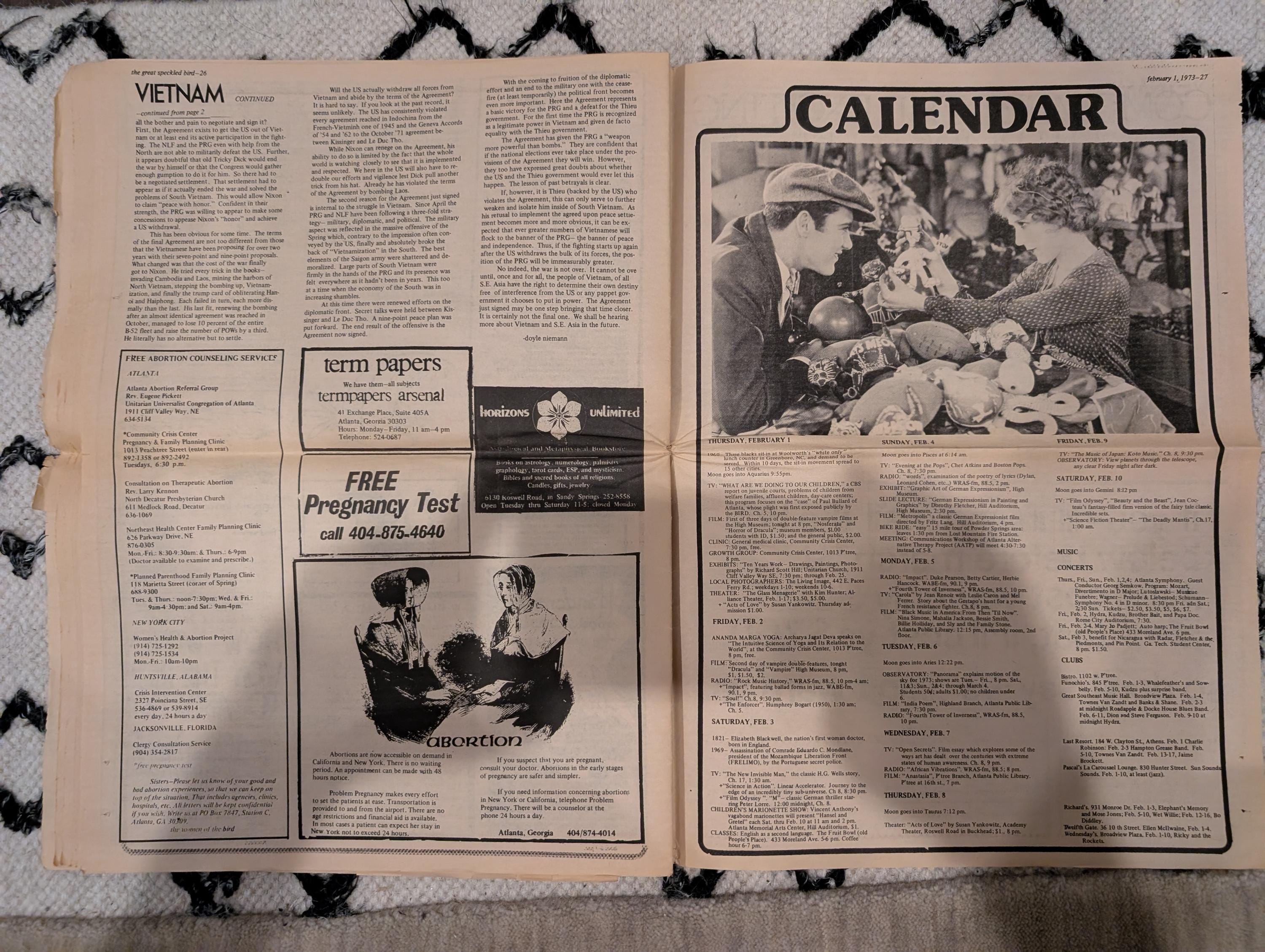 The Great Speckled Bird | February 1, 1973 | Underground Newspaper | Charley Pride Interview, Vietnam War, Abortion Rights, Bo Diddley