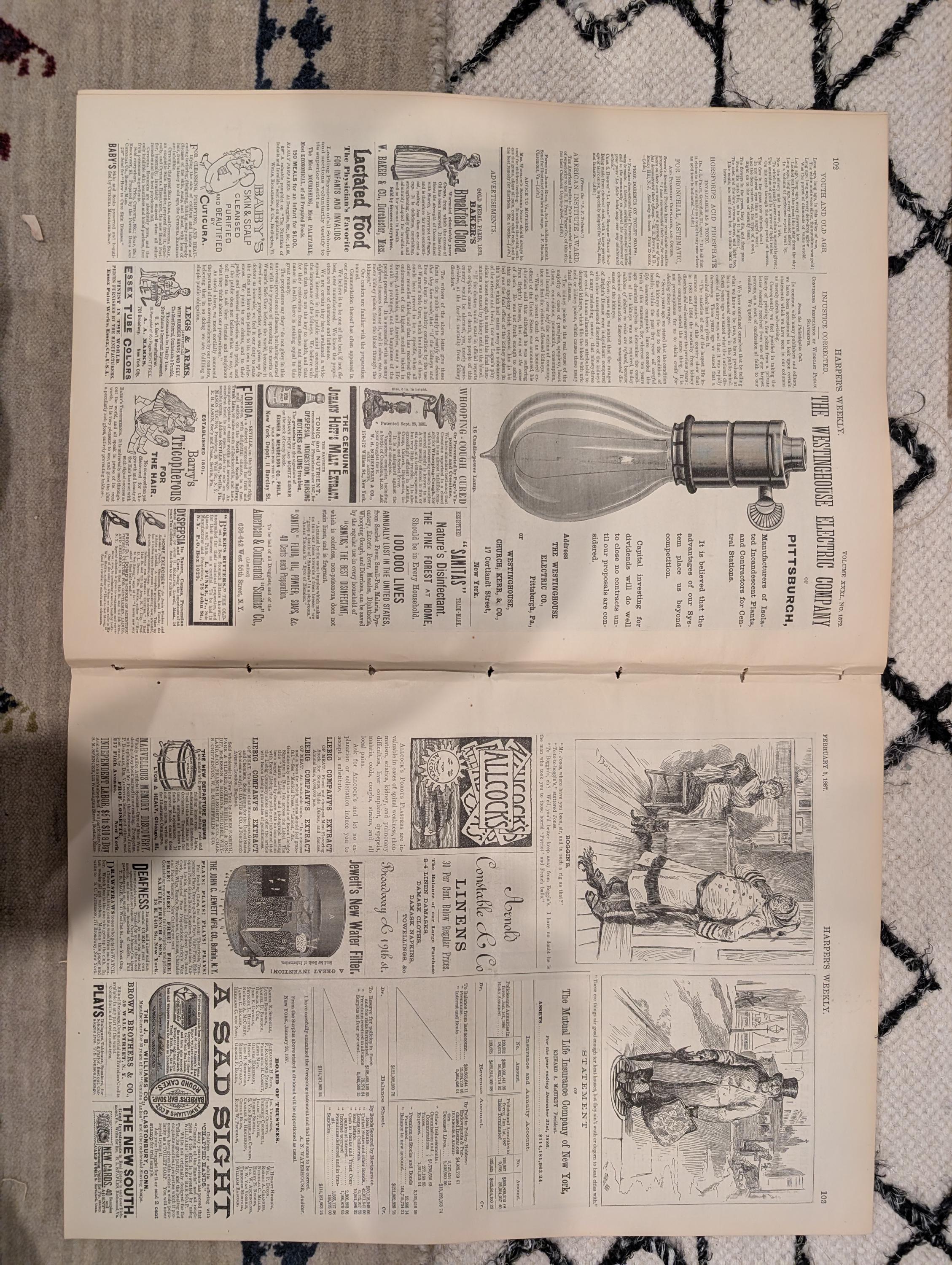Harper’s Weekly – February 5, 1887, Original  • “Twist the Lion’s Tail” Front Page • Ice Carnival at St. Paul • Doublepage Centerf