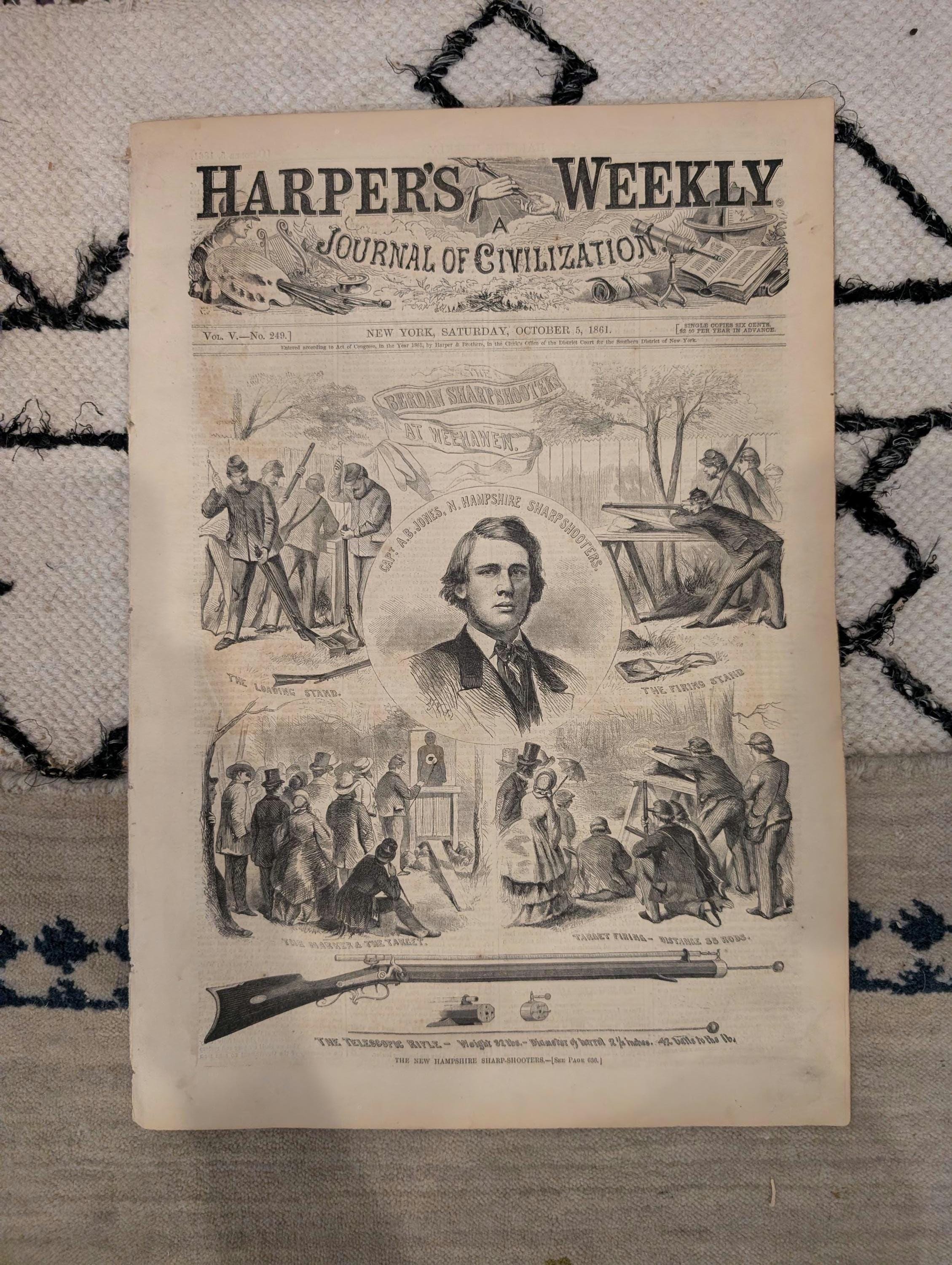 1861 Berdan Sharpshooters Harper's Weekly Oct 05 Telescopic Rifle 1st Ohio Zouaves