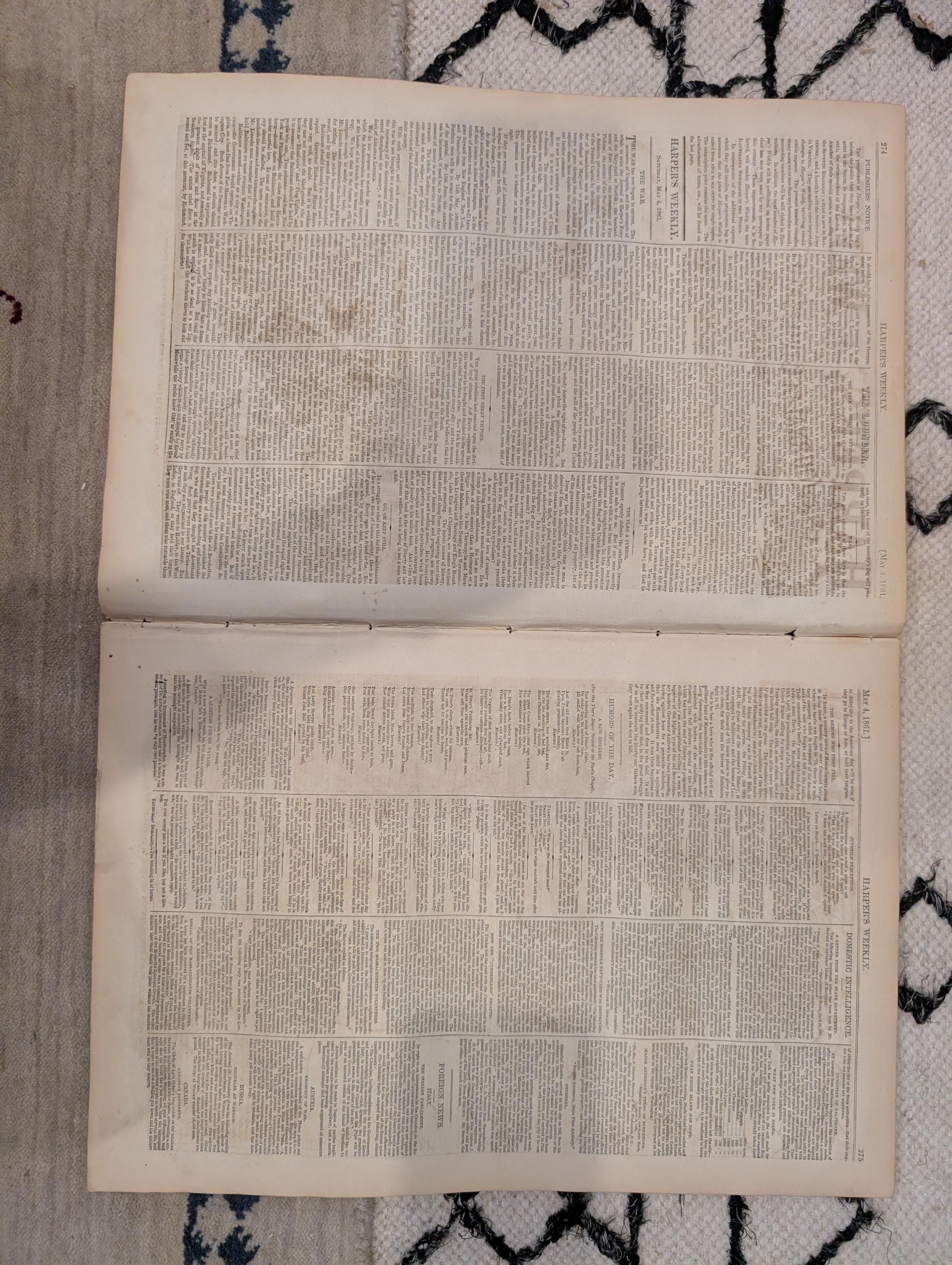 1861 Charleston House-Tops Harper's Weekly May 04 First Blood Baltimore