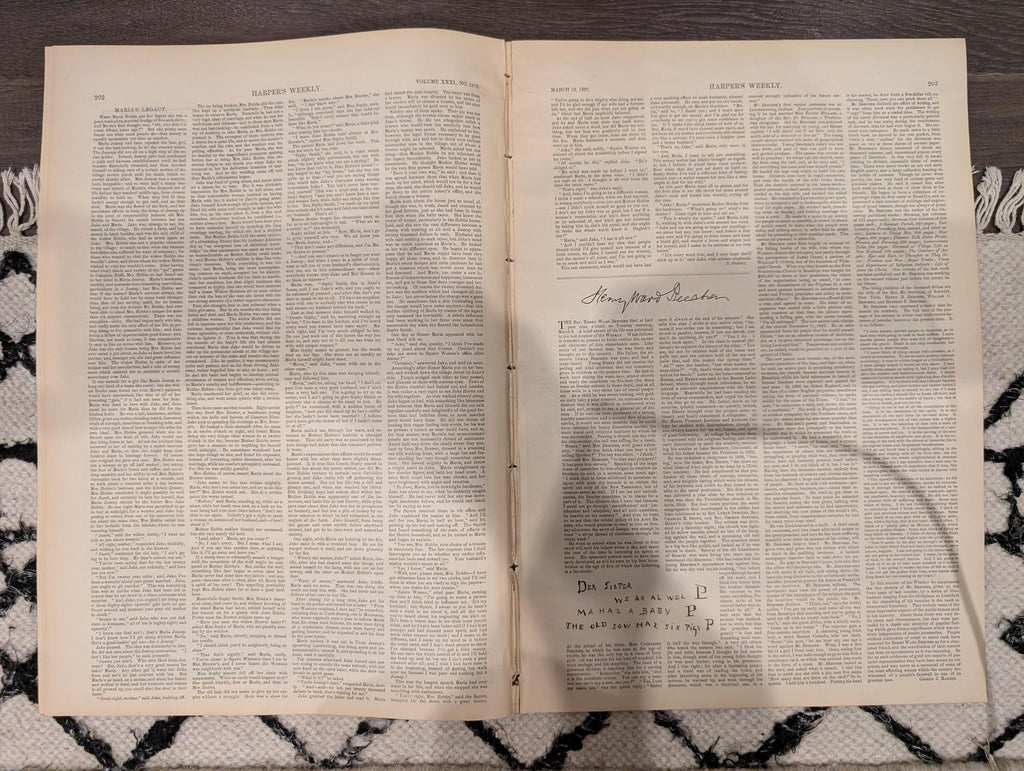 Harper’s Weekly – March 19, 1887 – Henry Ward Beecher Funeral, Geronimo’s Son, Cavalry Charge Centerfold, Fires, Portraits, & More