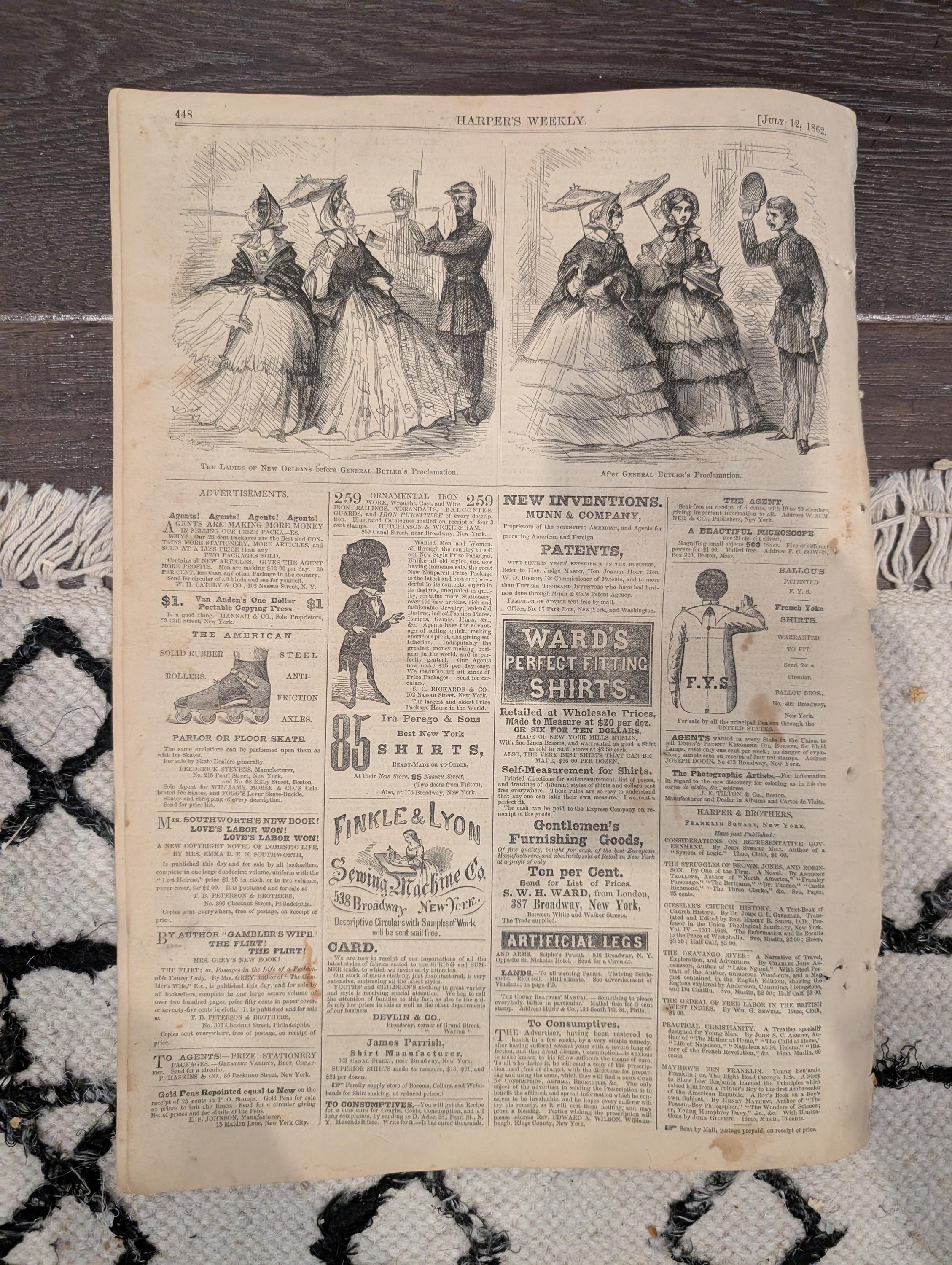 Harper’s Weekly – July 12, 1862 • Two Winslow Homer Prints • Bayonet Charge • Surgeon at Work • Butler’s New Orleans Proclamation Cartoons