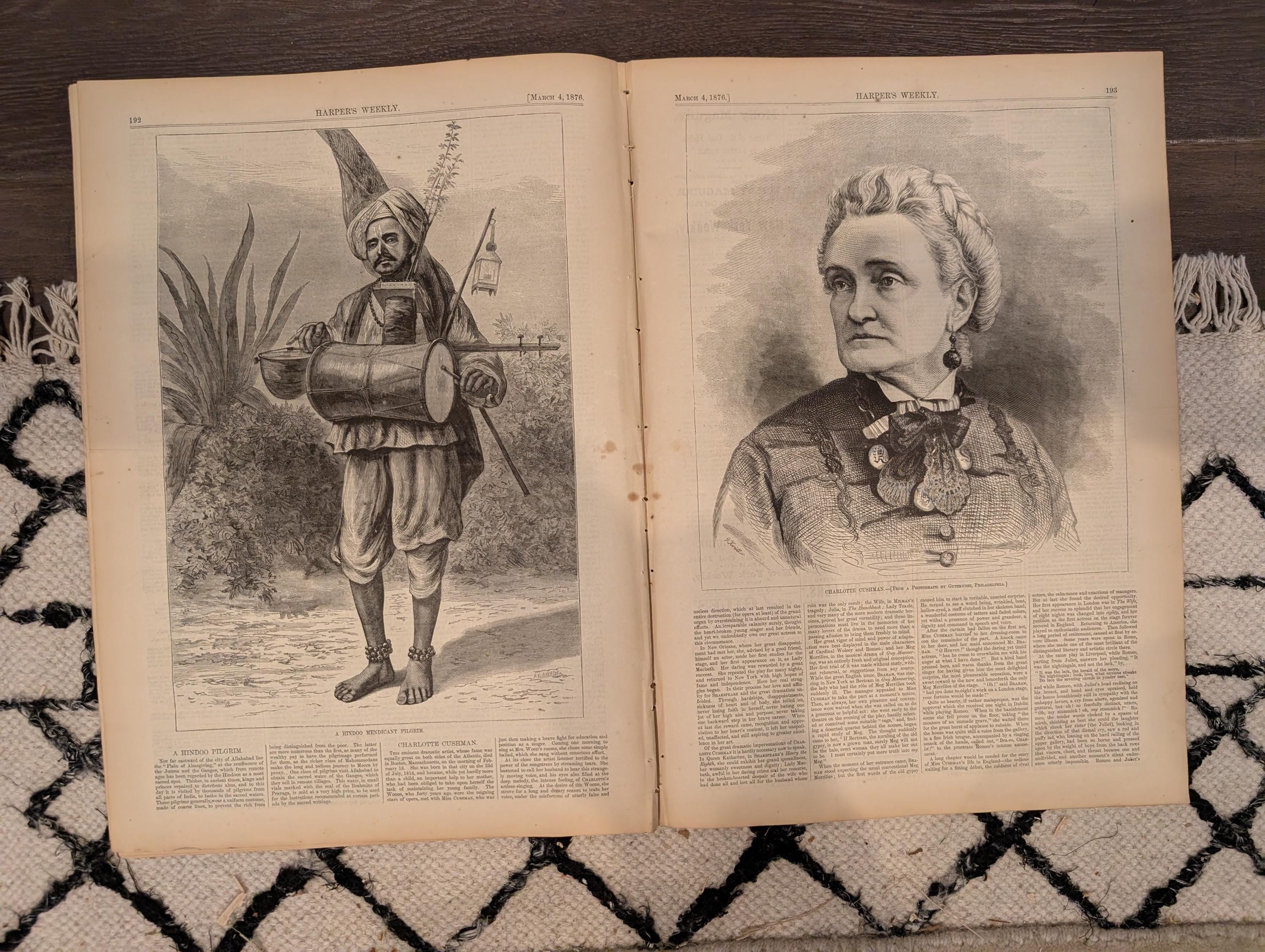 Harper’s Weekly Mar 4 1876 – Molly Maguires, Thomas Nast Cover, Fire Patrol, Centennial Plaza, Complete + Supplement