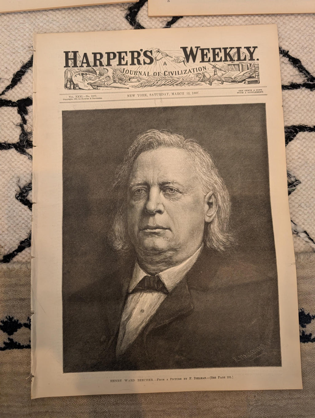 HARPER’S WEEKLY – March 12, 1887  “The Everglades of Florida,” Henry Ward Beecher, U.S. Senate Sketches, & Dramatic Blizzard