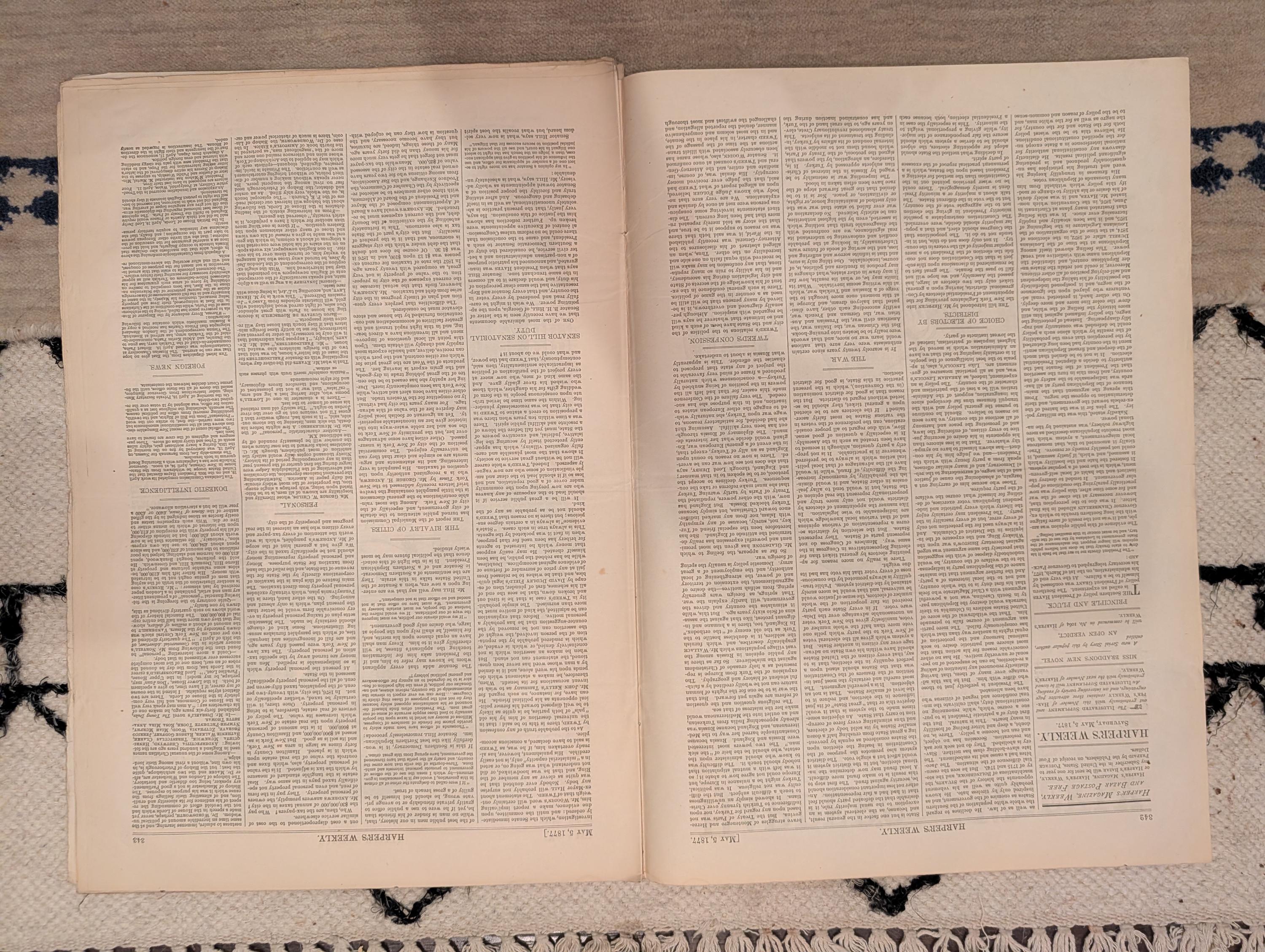 1877 Nast Uncle Sam, Kyoto Japan, Elephant Moonlight, St. Louis Fire — May 5