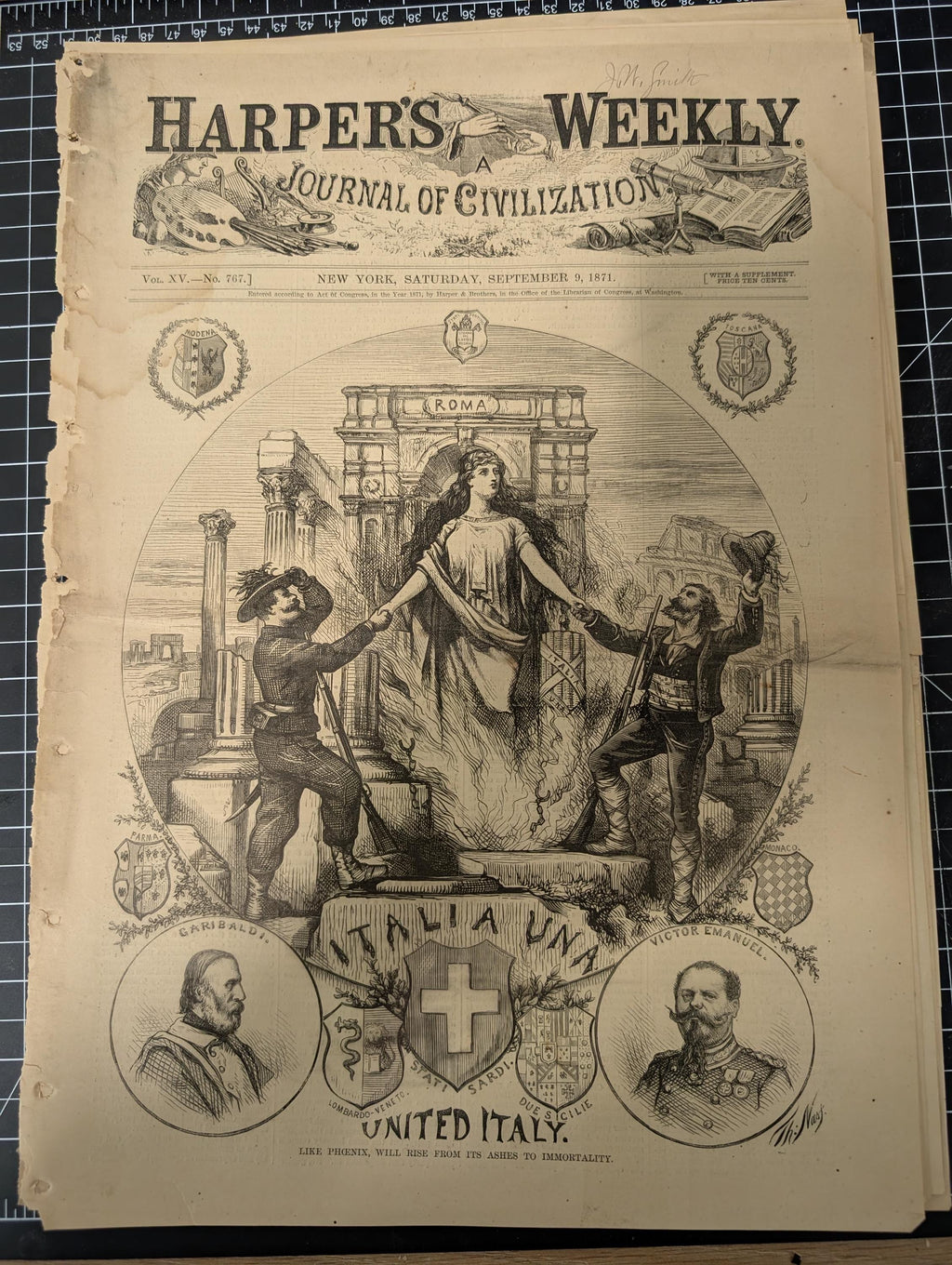 Harper’s Weekly – September 9, 1871 | United Italy Cover, Standing Buffalo Sioux, Korean Expedition, Tammany Hall | Complete w/ Supplement