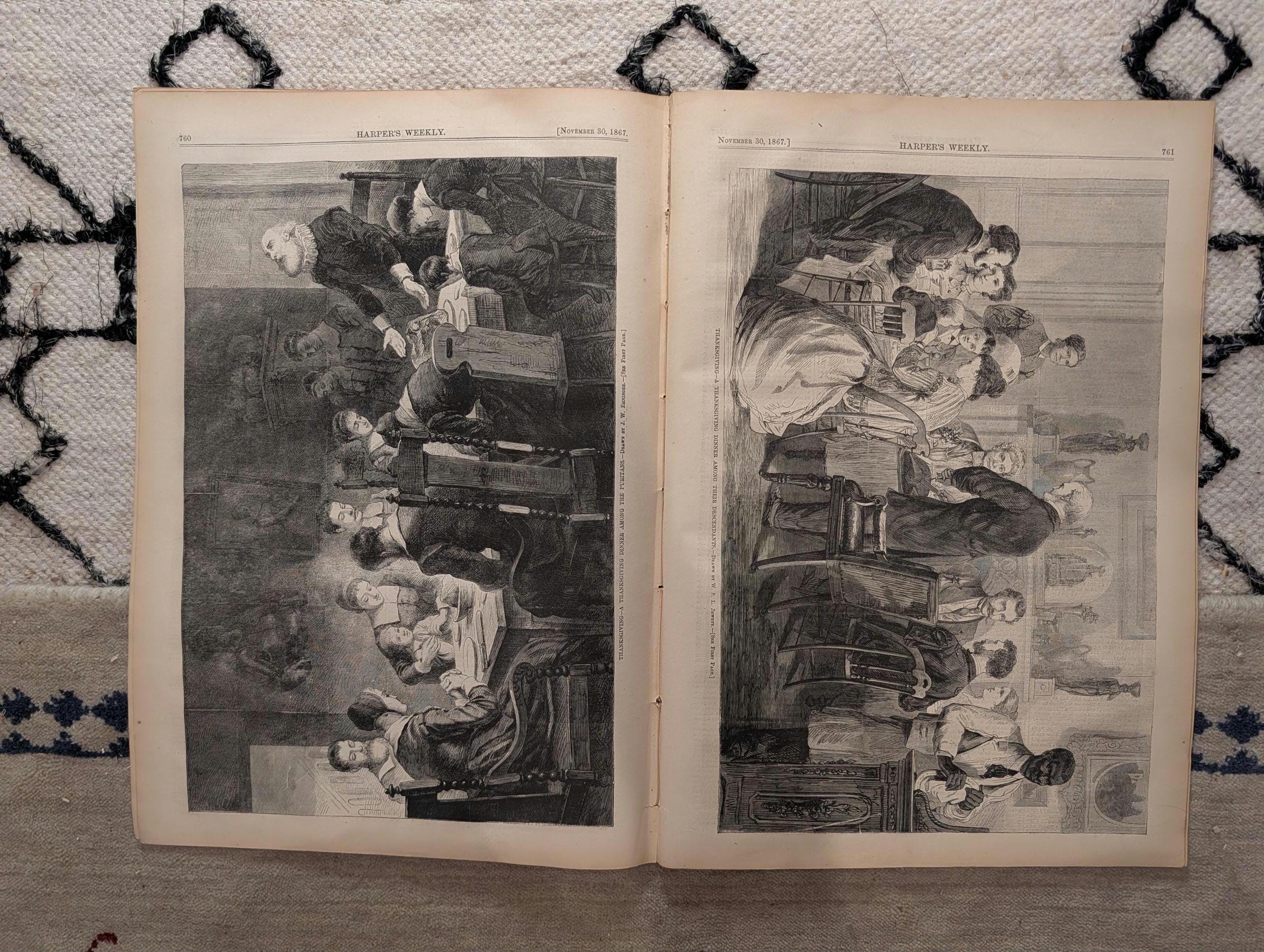 1867 Charles Dickens Portrait, Two Thanksgiving Prints, Grant — Nov 30