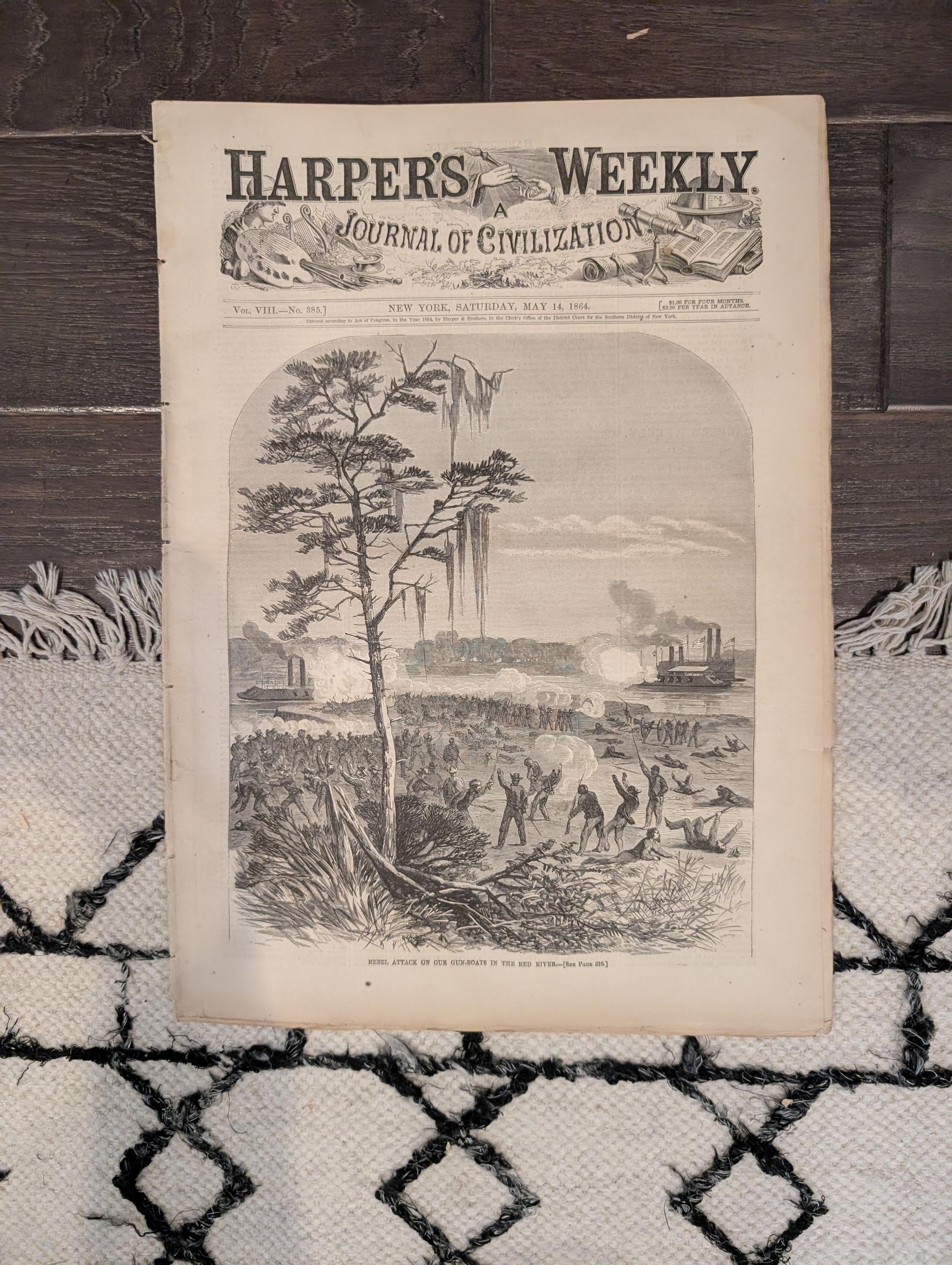 Harper's Weekly 1864 Red River Gunboats May 14 Union Refugees Louisiana