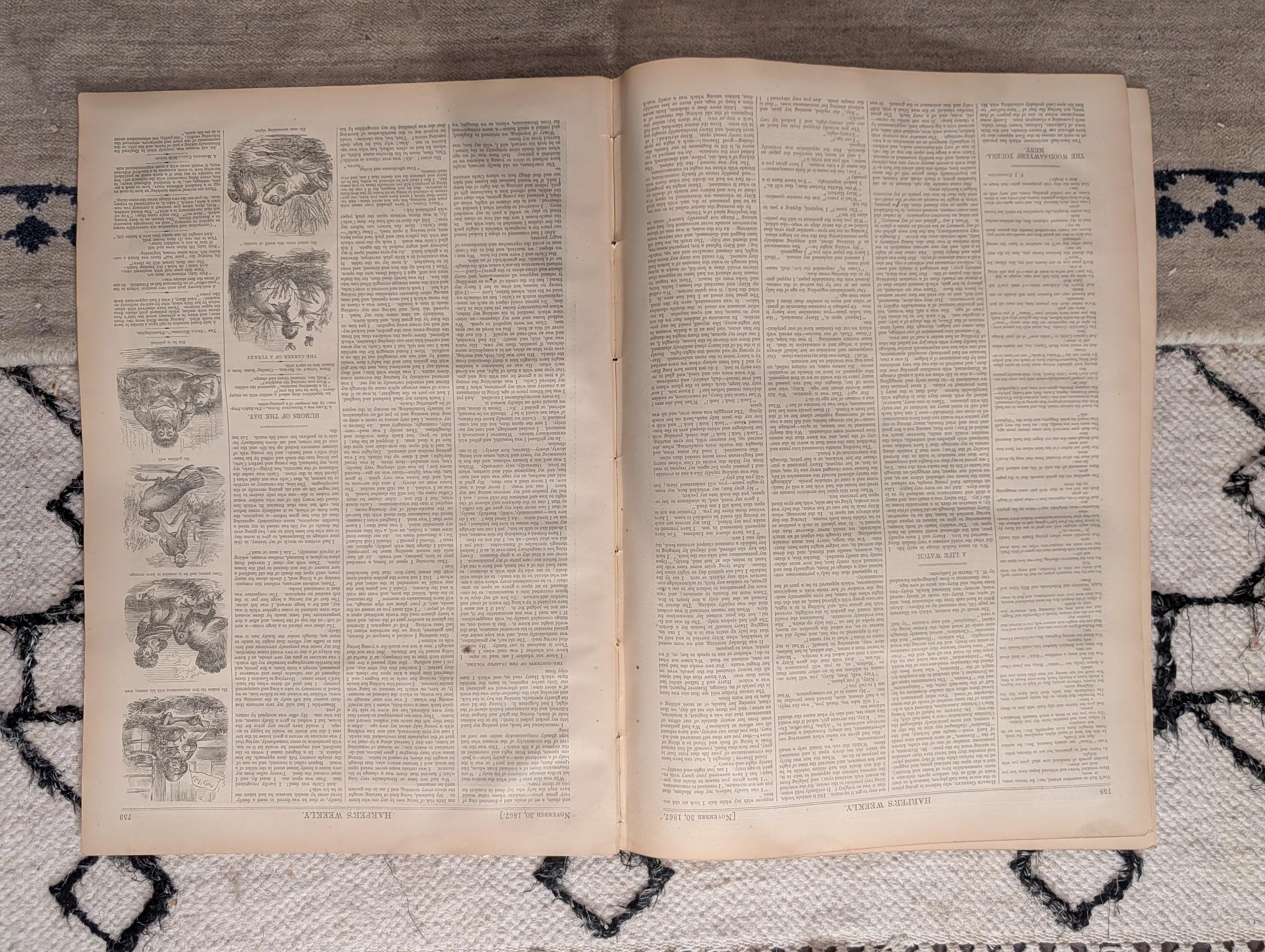 1867 Charles Dickens Portrait, Two Thanksgiving Prints, Grant — Nov 30