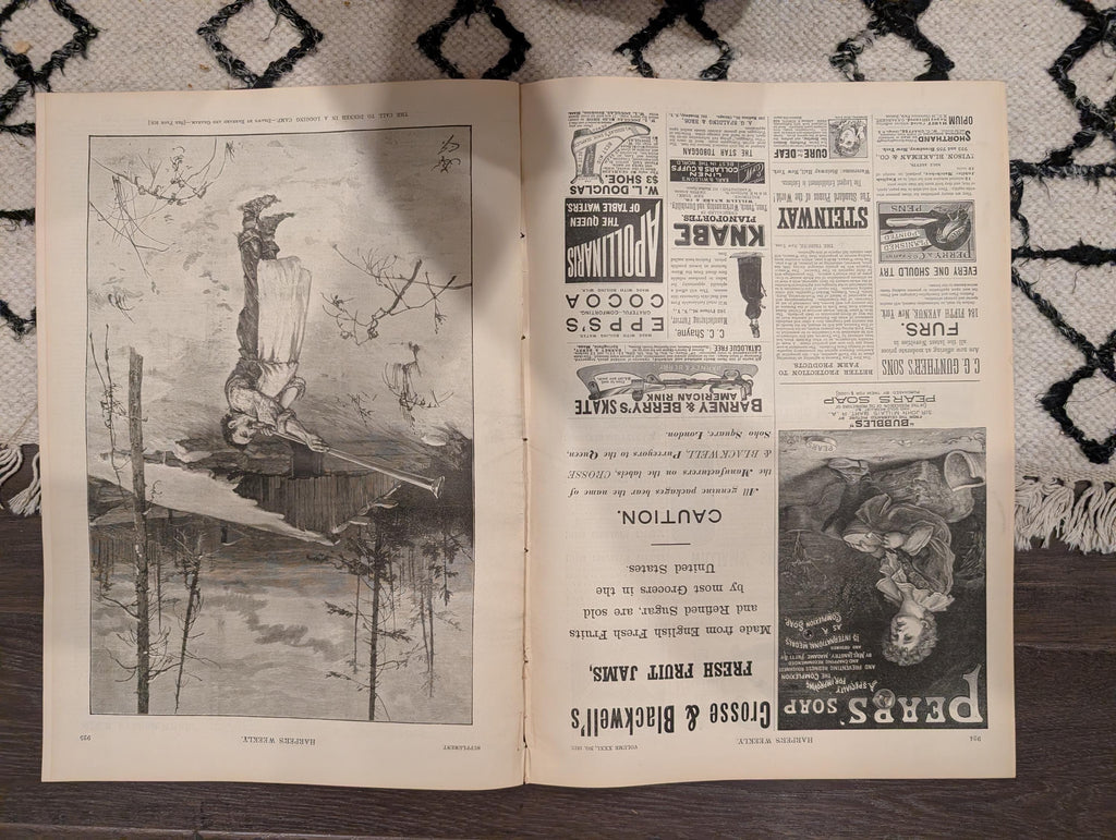 Harper’s Weekly – December 17, 1887 – Frederick Stuart Church Christmas Supplement • A.B. Frost • Logging Camp • Madre de Dios