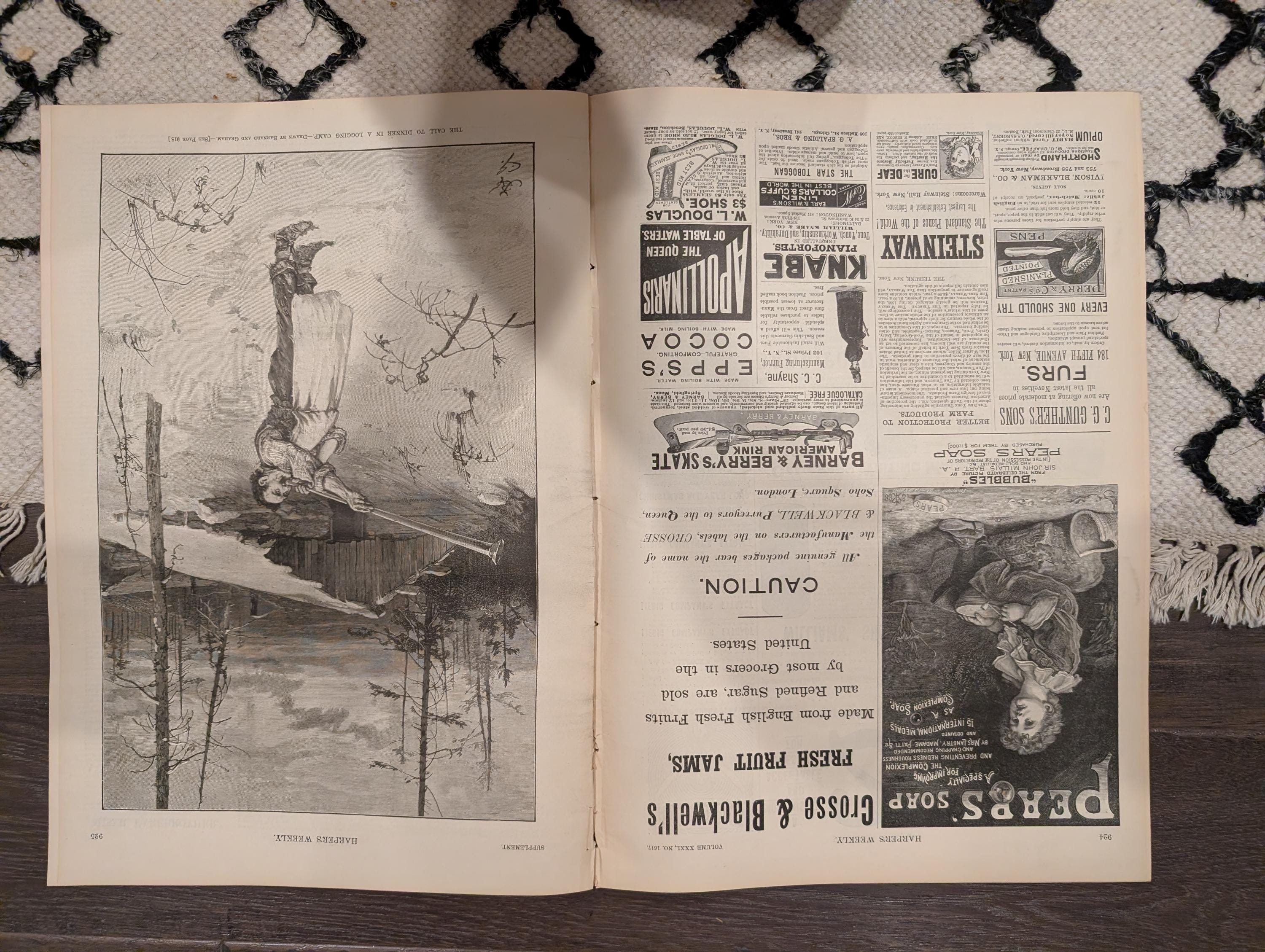 Harper’s Weekly – December 17, 1887 – Frederick Stuart Church Christmas Supplement • A.B. Frost • Logging Camp • Madre de Dios